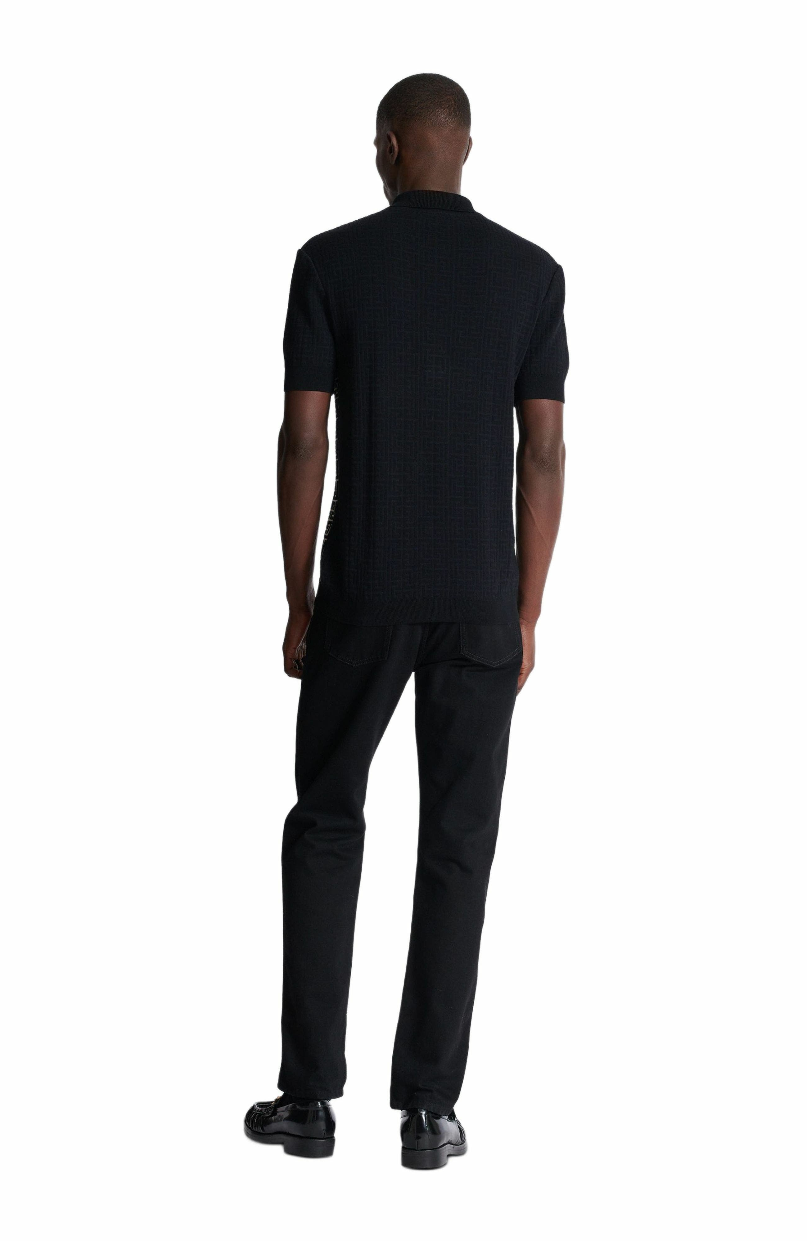 Balmain Monogram knit polo shirt in Black at Nordstrom - 4