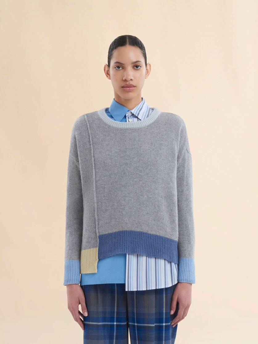 GREY COLOUR-BLOCK CASHMERE JUMPER - 2