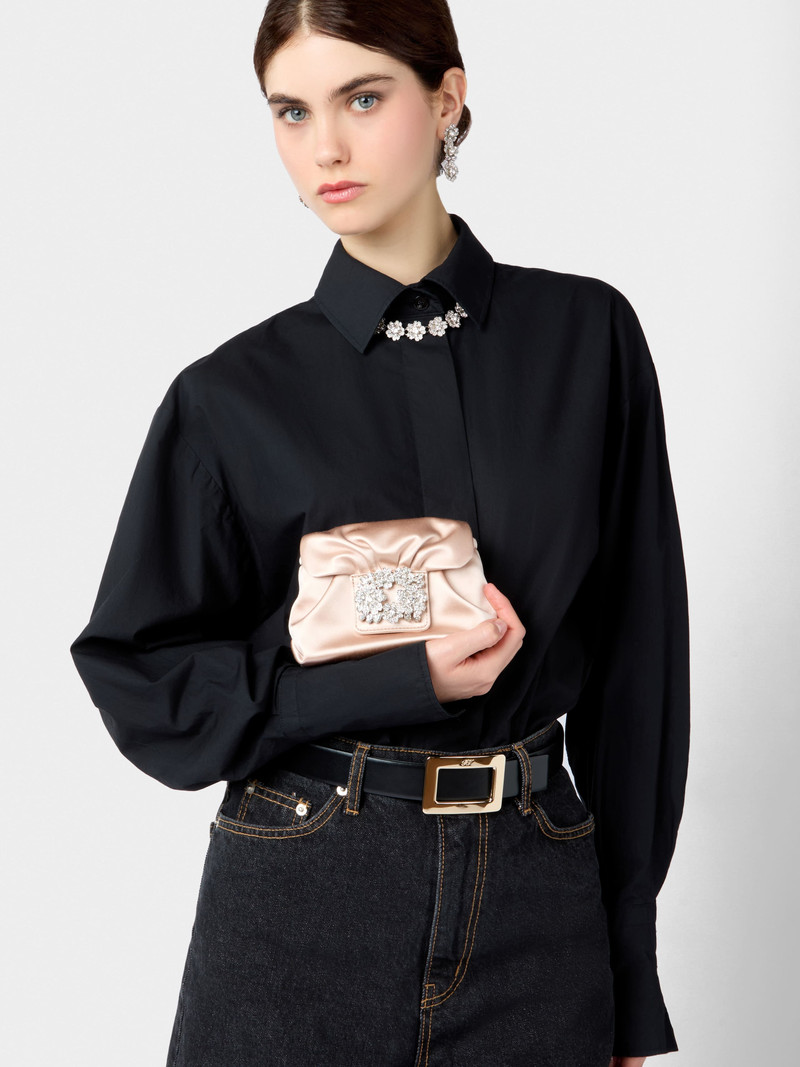 RV Bouquet Strass Buckle Drapé Micro Bag in Satin 8