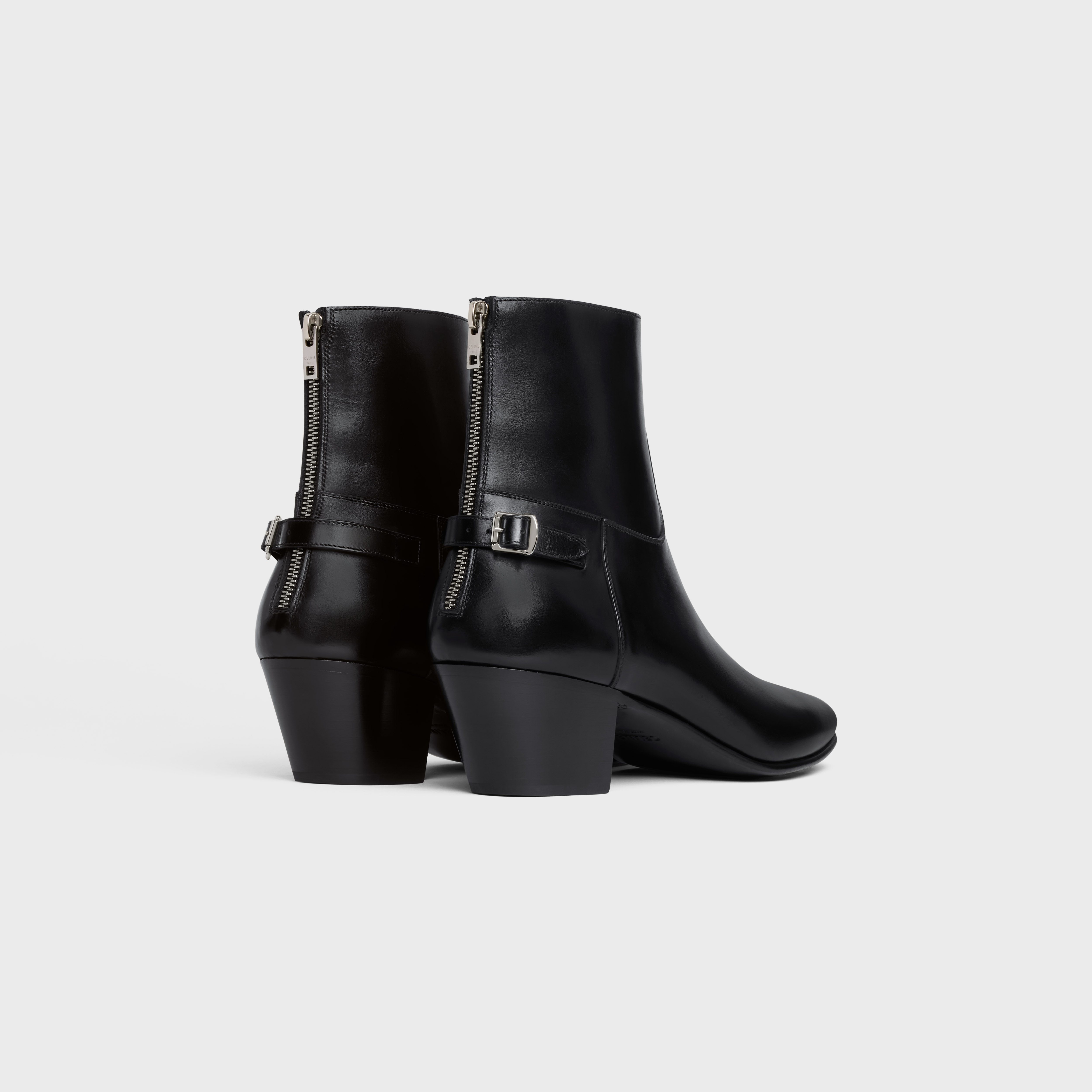 ブーツ CELINE DRUGSTORE BACK BUCKLE ZIPPED BOOT IN SHINY CALFSKIN CELINE CELINE JACNO BACK BUCKLE ZIPPED BOOT in Shiny