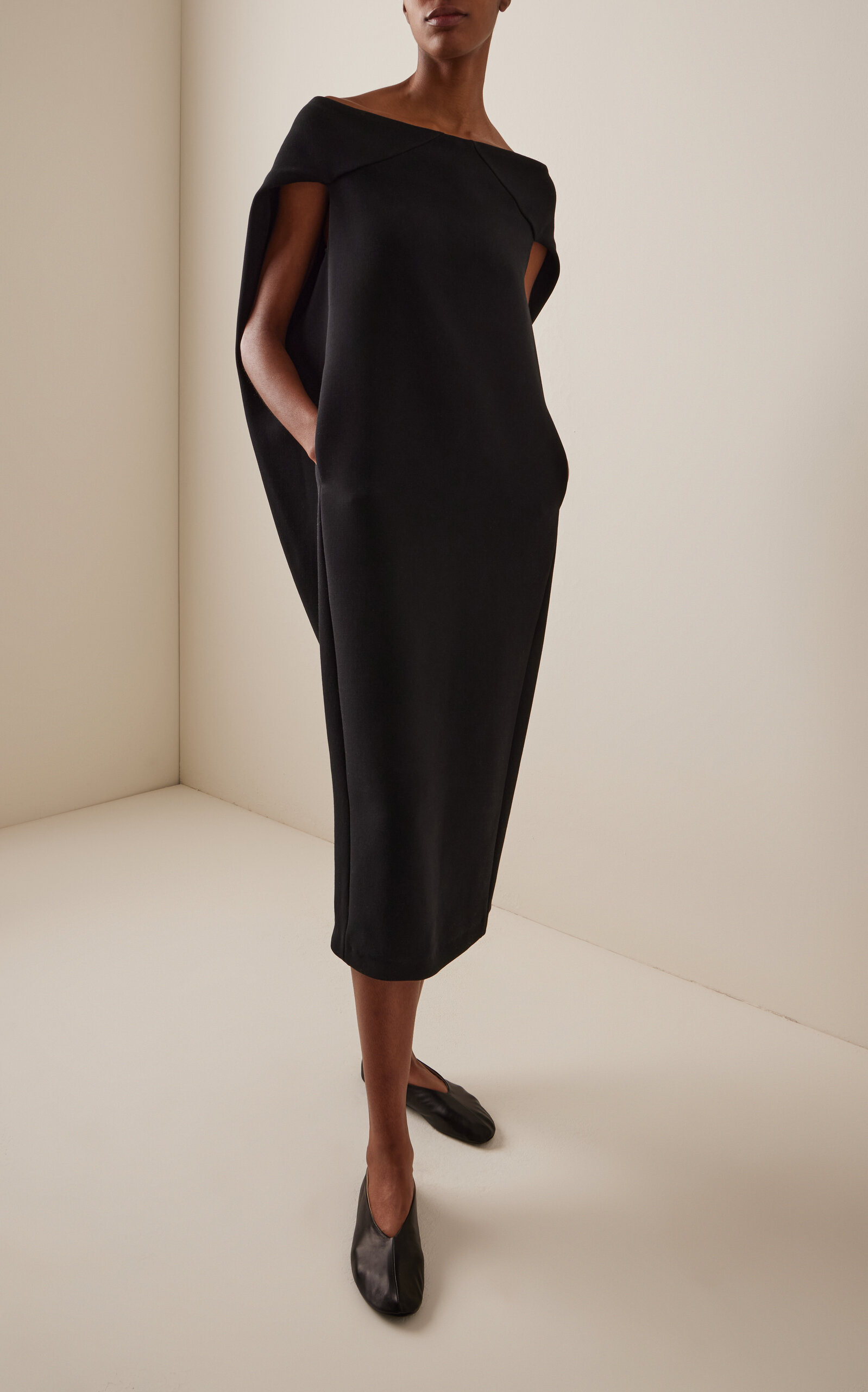 Anitas Cape-Detailed Wool Gabardine Midi Dress black - 2