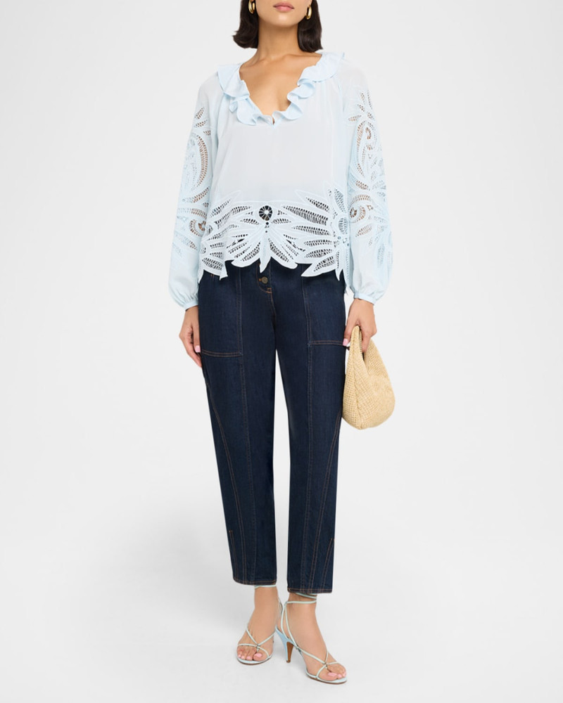 ULLA JOHNSON Adonis Embroidered Silk Blouse outlook