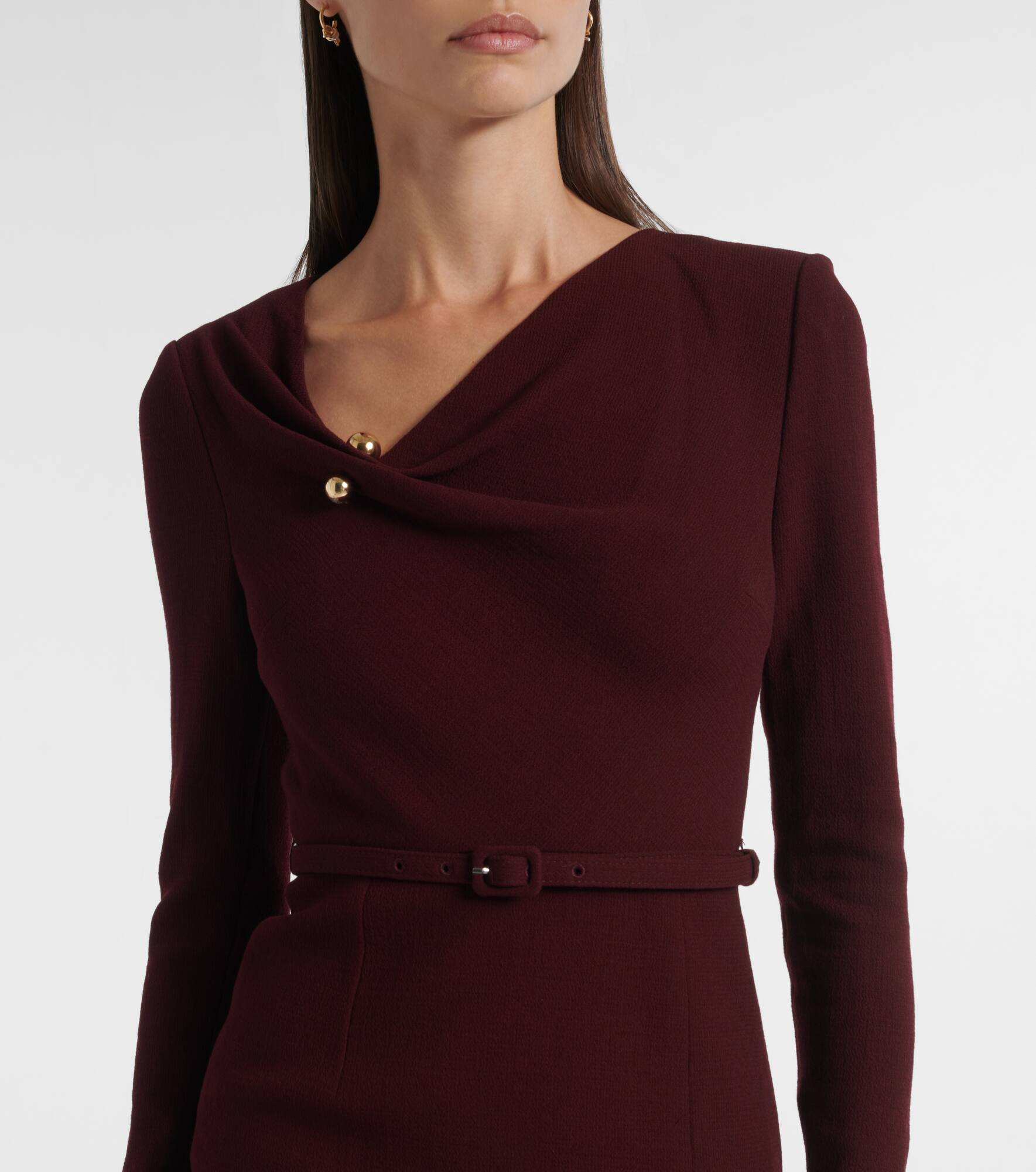 Draped belted wool crêpe midi dress - 4