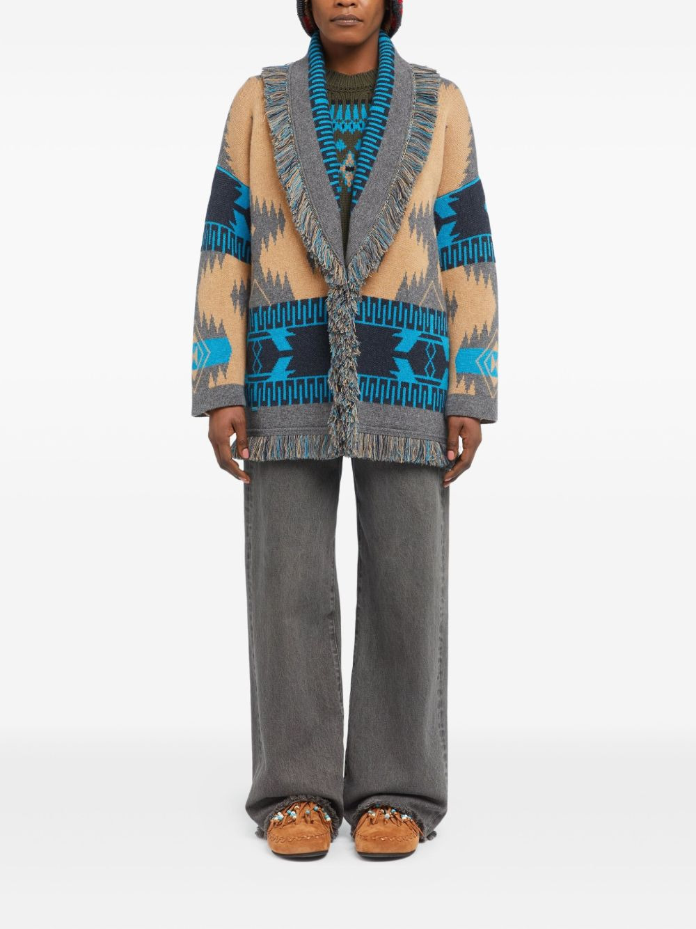 Icon jacquard fringed cardigan - 2