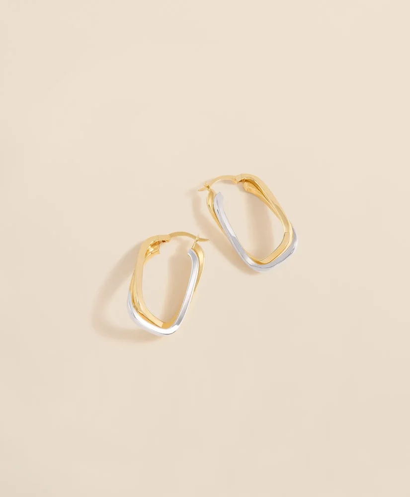 14k Yellow-White Gold Hoop Earrings - 1
