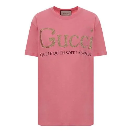 (WMNS) Gucci Bronzing Alphabet Short Sleeve Pink T-Shirt 615044-XJCLF-5351 - 1