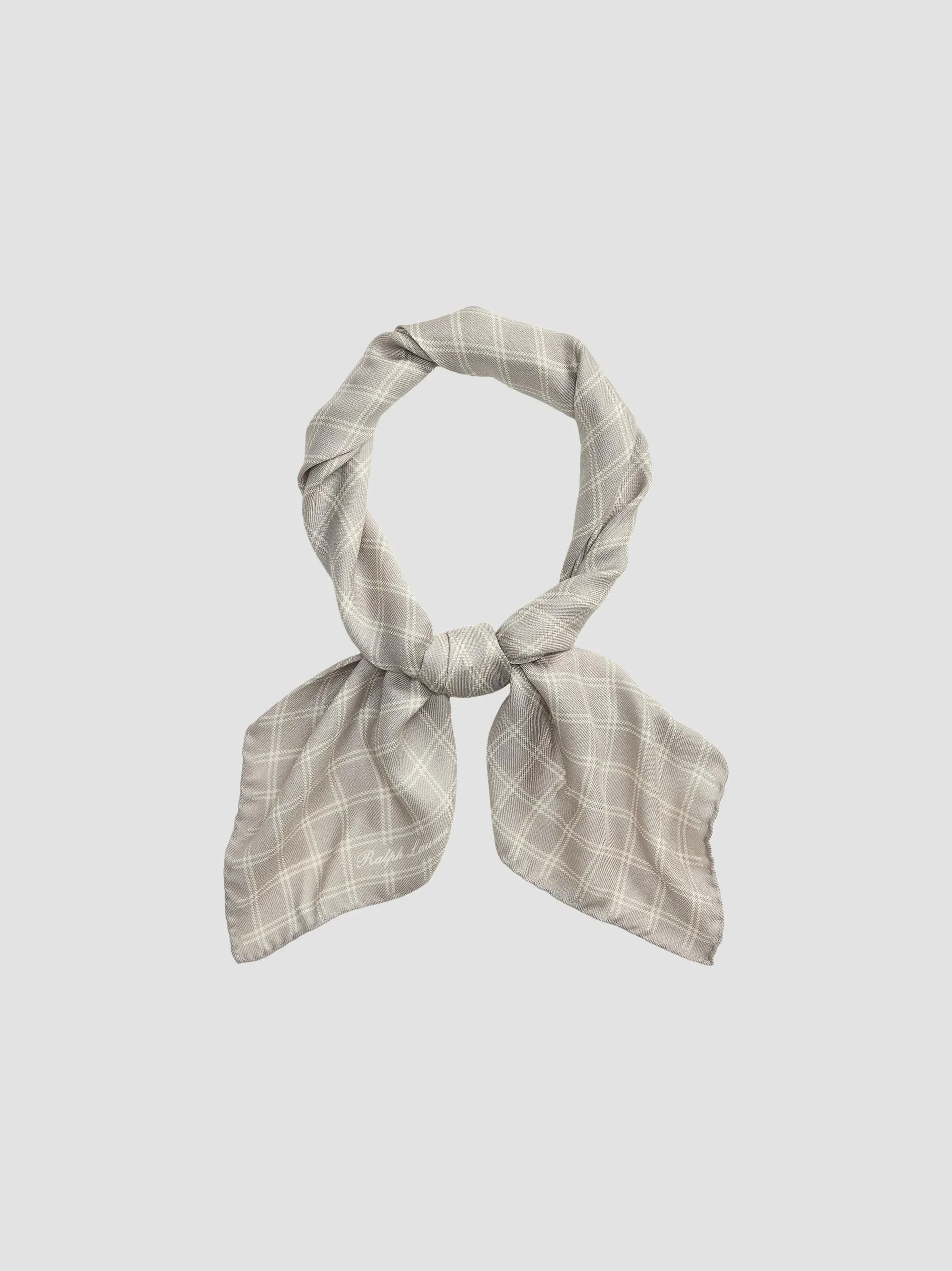 Men's Windowpane Plaid Cashmere-Silk Neckerchief - Pearl Grey - 1
