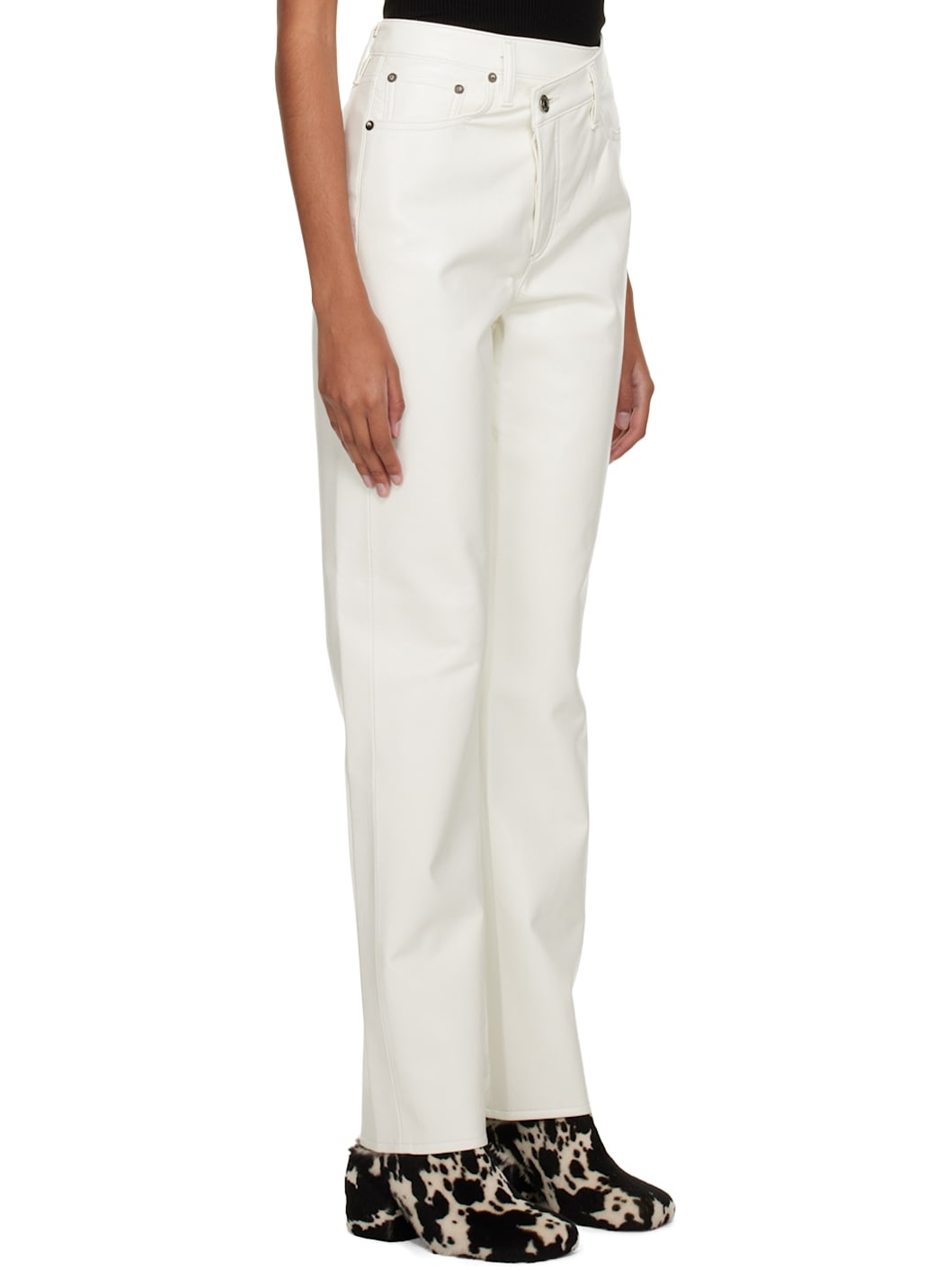 White Criss Cross Leather Pants - 2