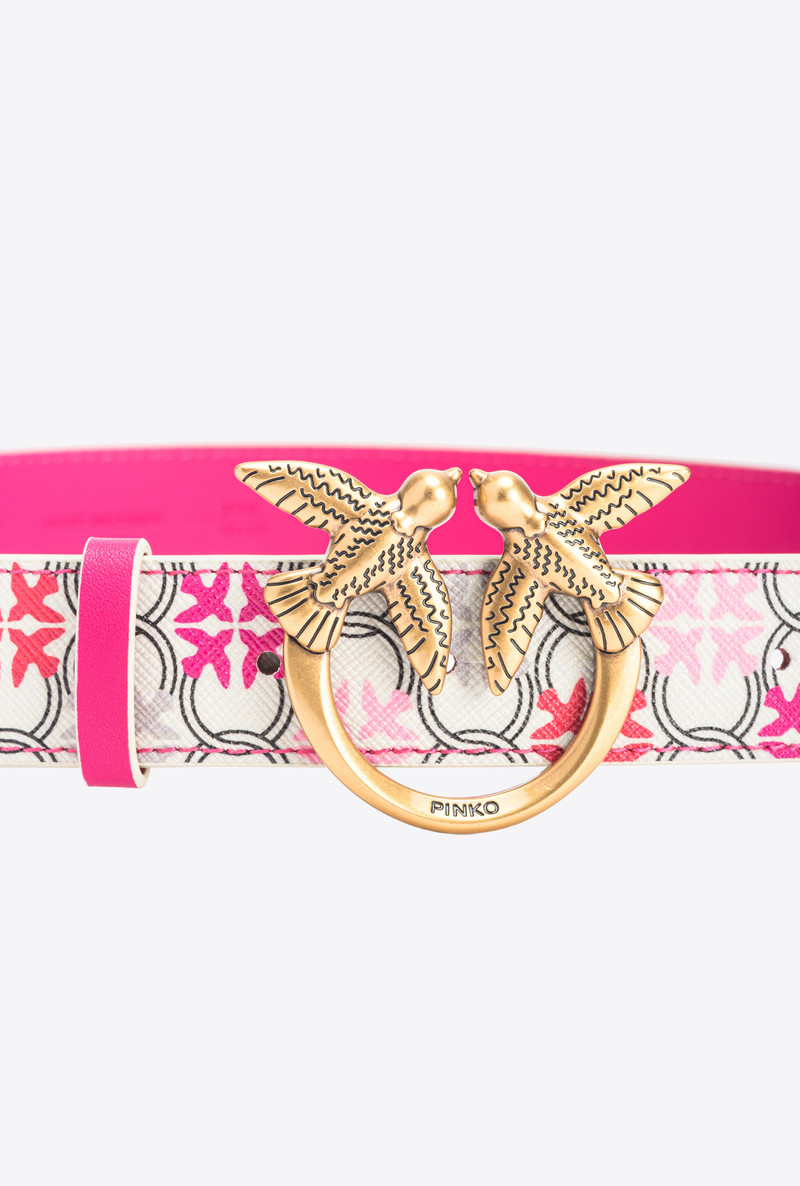 PINKO 3CM LOGO-PRINT BELT WITH LOVE BIRDS BUCKLE outlook