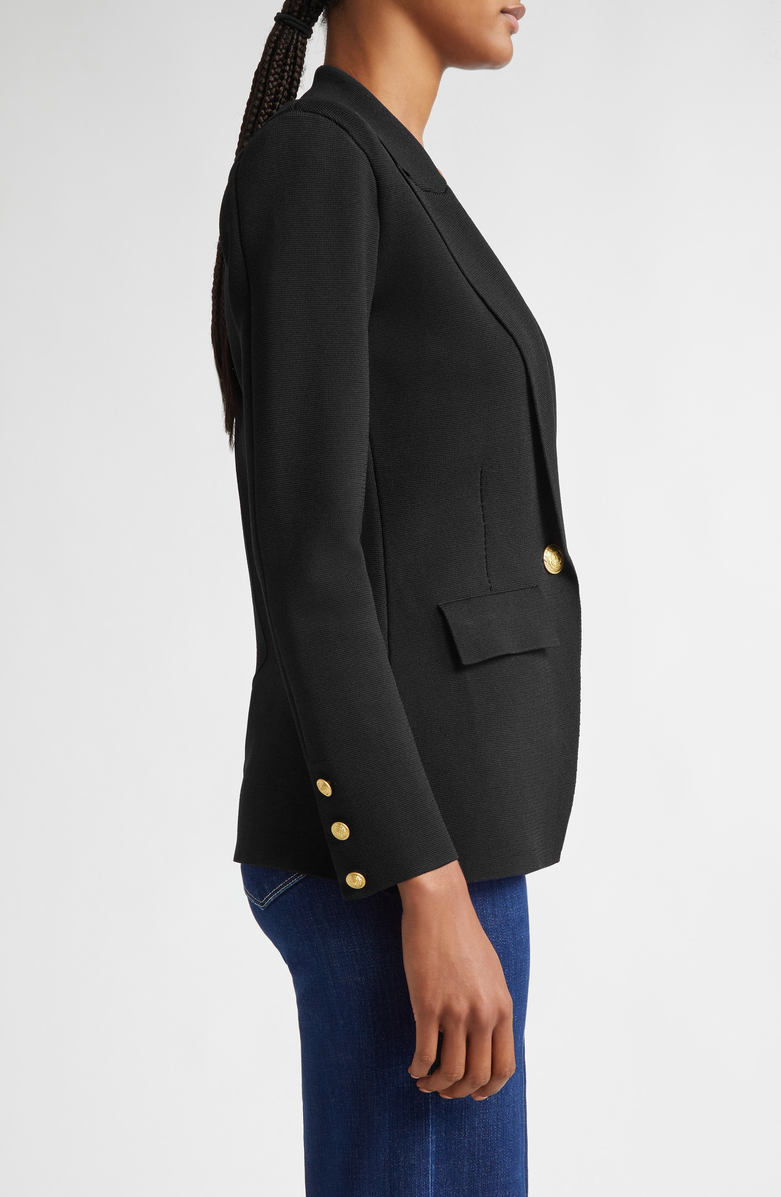 L'AGENCE Chamberlain Knit Blazer in Black/Gold at Nordstrom - 4