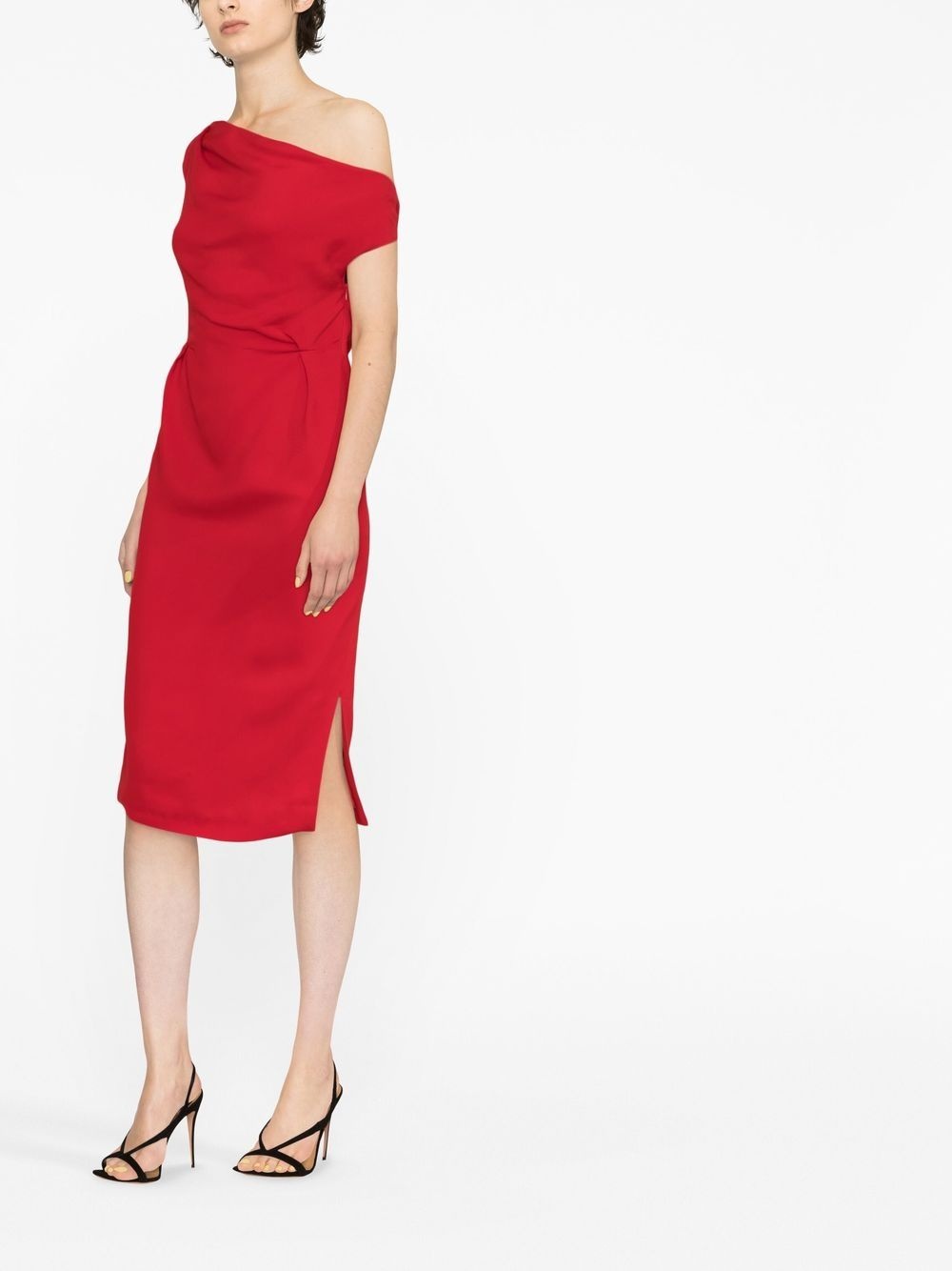 one-shoulder draped midi dress - 4