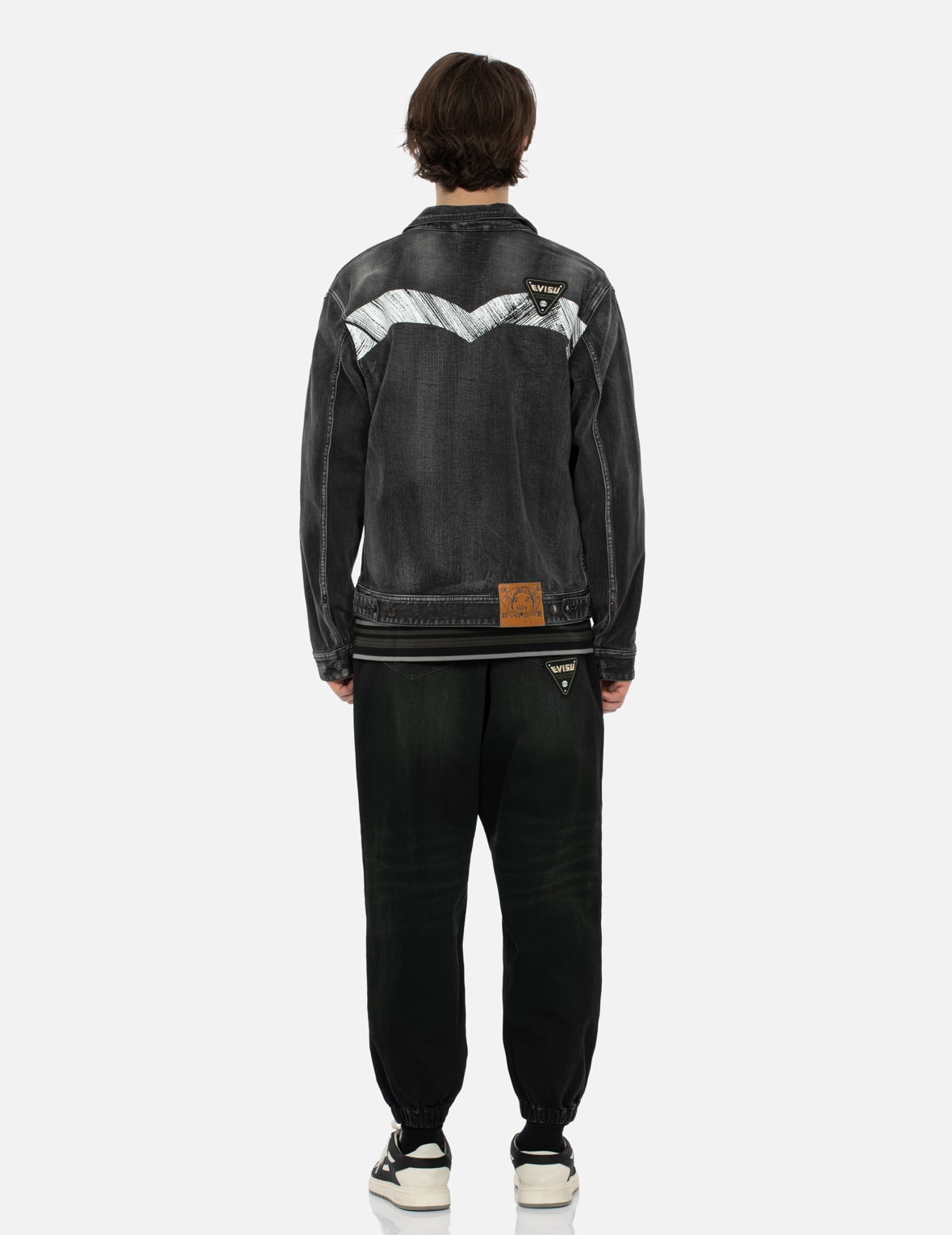 MULTI BADGES AND SEAGULL PRINT LOOSE FIT DENIM JOGGERS - 5