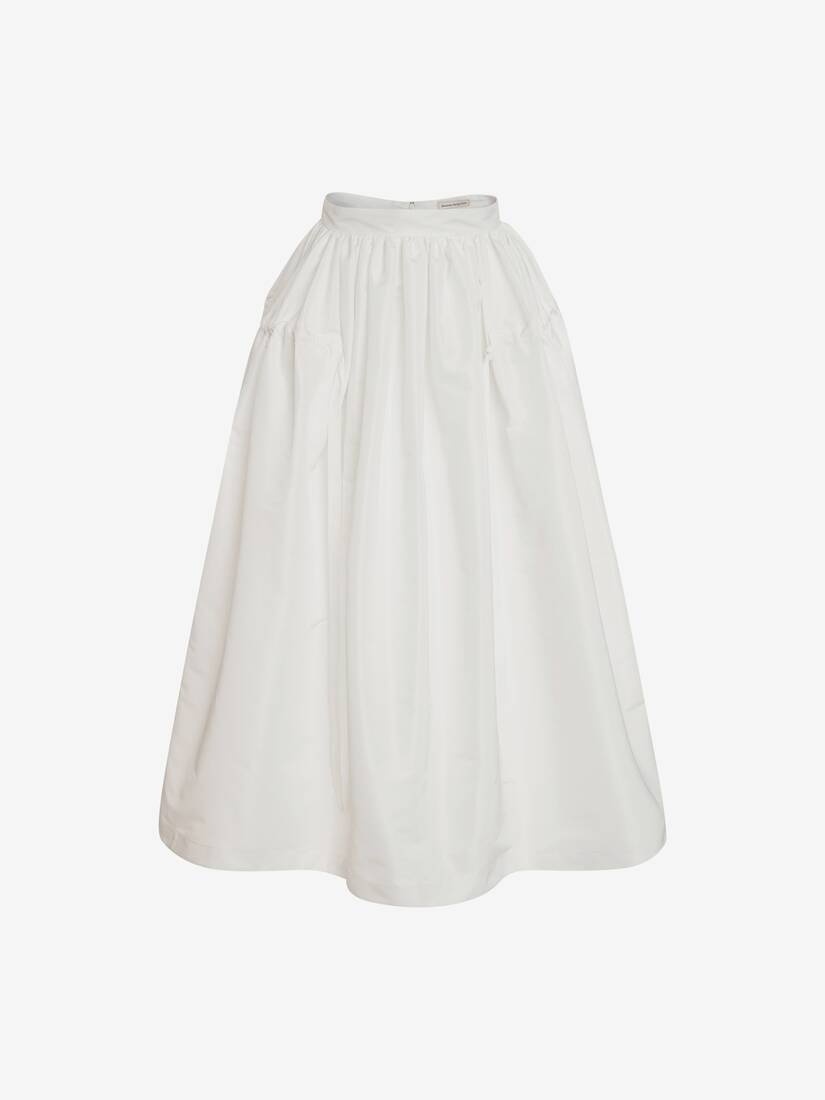 Drawstrings Gathered  Midi Skirt in White - 1