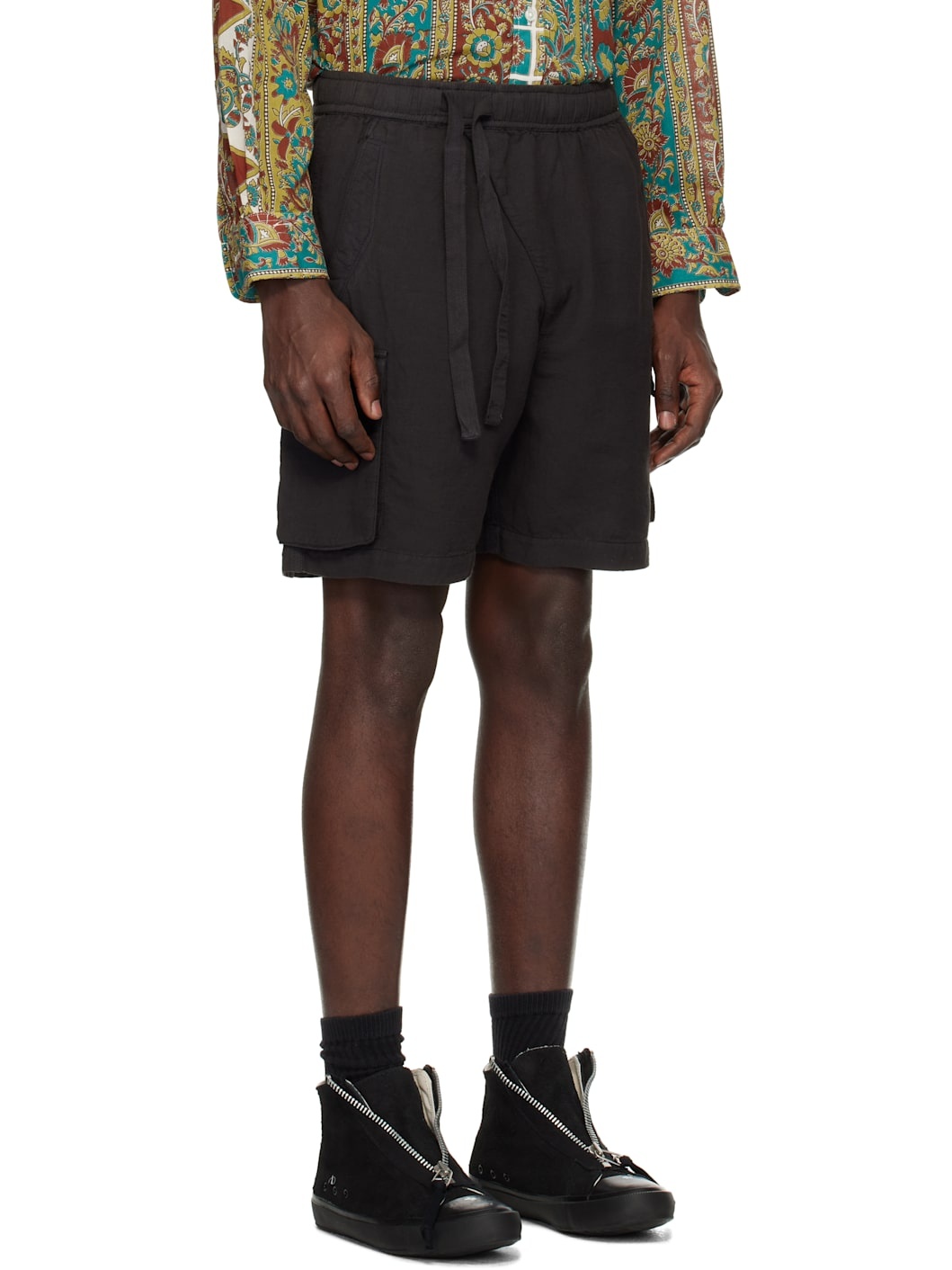 Black Hemp Cargo Asym Track Shorts - 2
