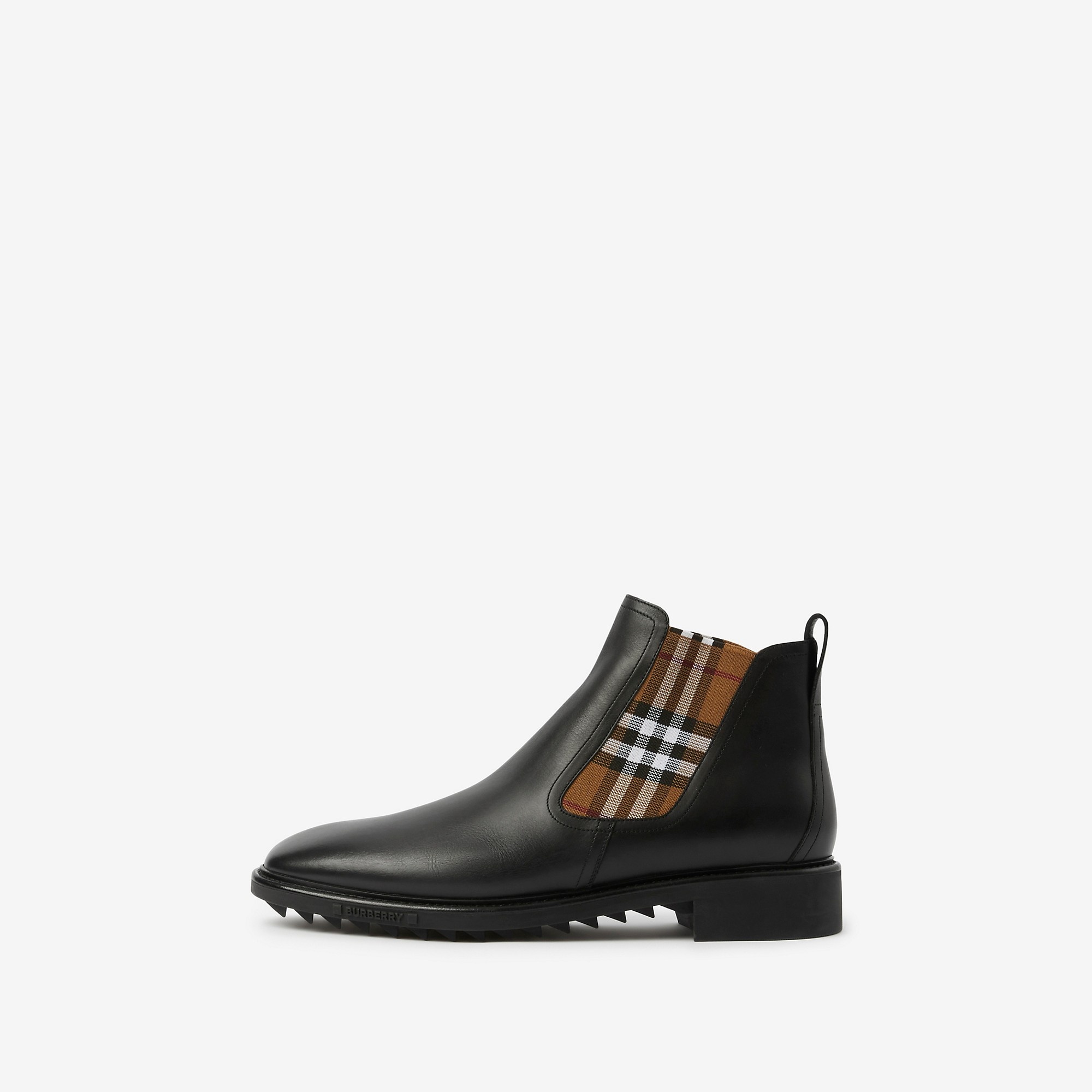 Vintage Check Detail Leather Chelsea Boots - 6