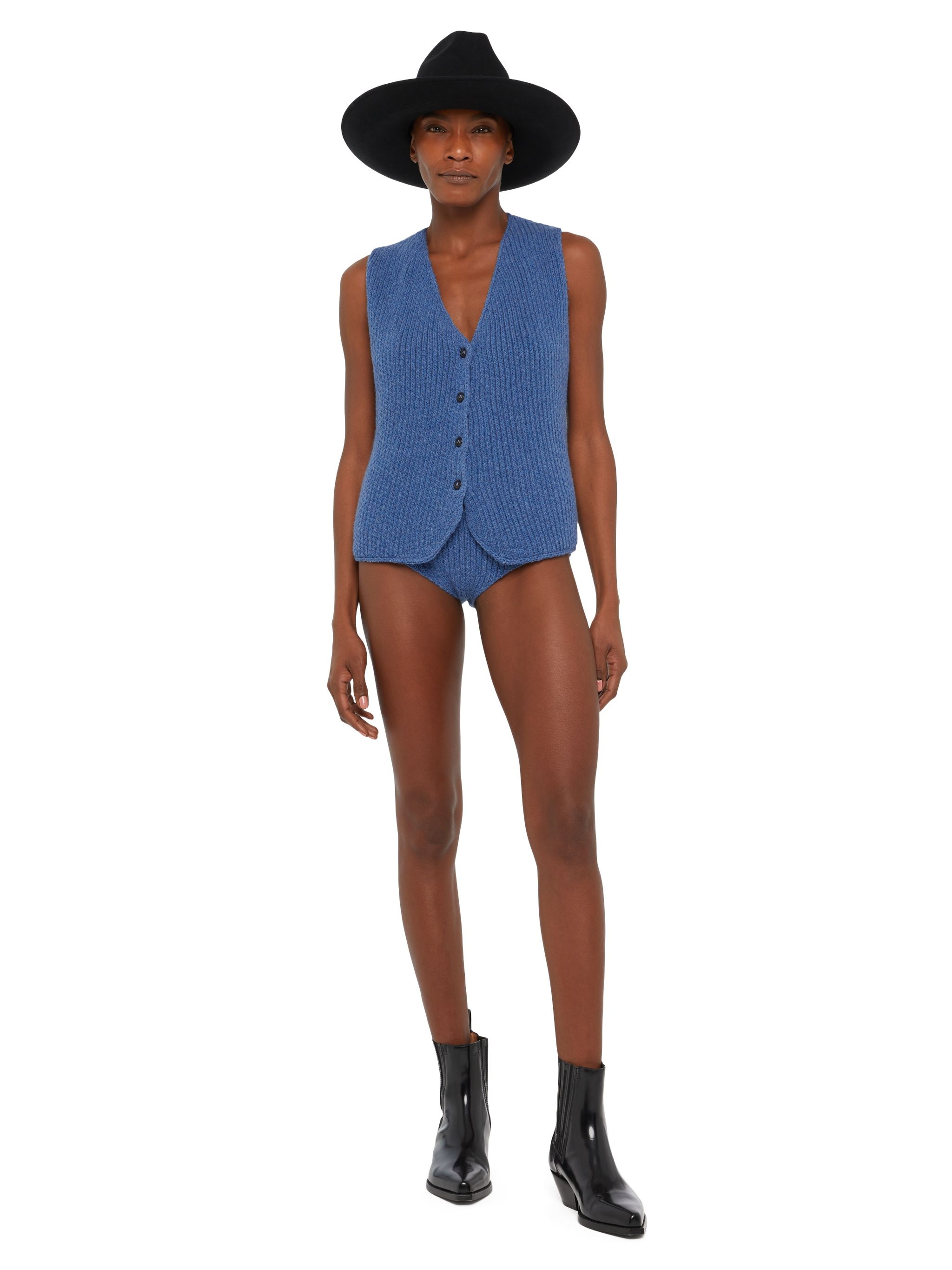 Knitted Ribbed Denim-No-Denim Vest - 4