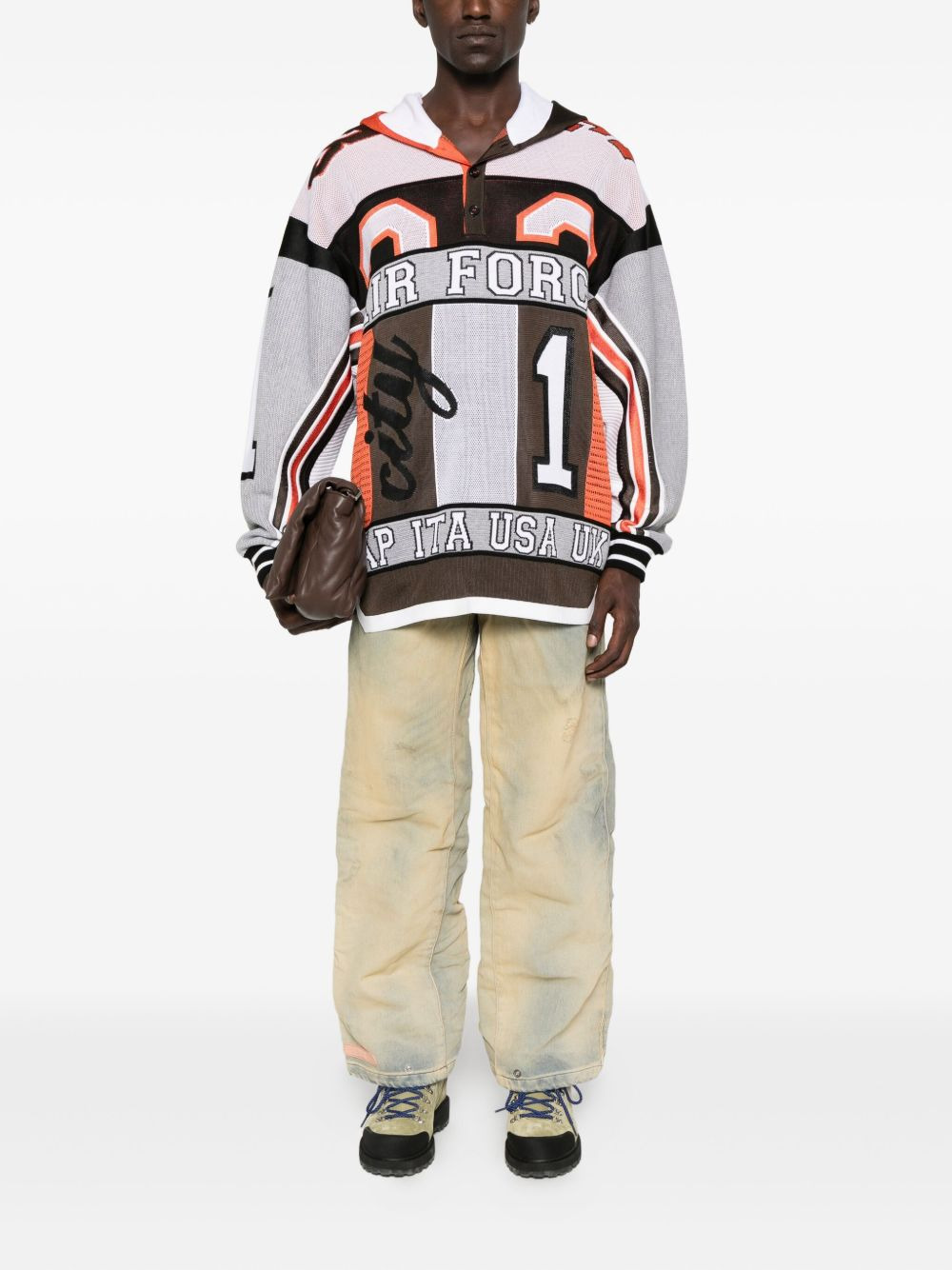 panelled polo-collar hoodie - 2