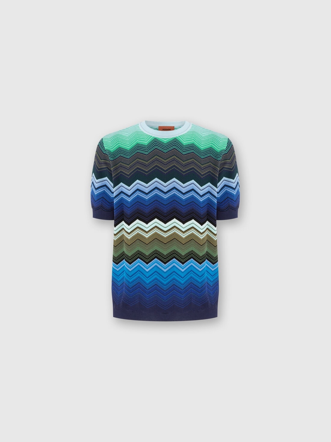 Zig zag cotton knit crewneck T-shirt with contrasting piping - 1