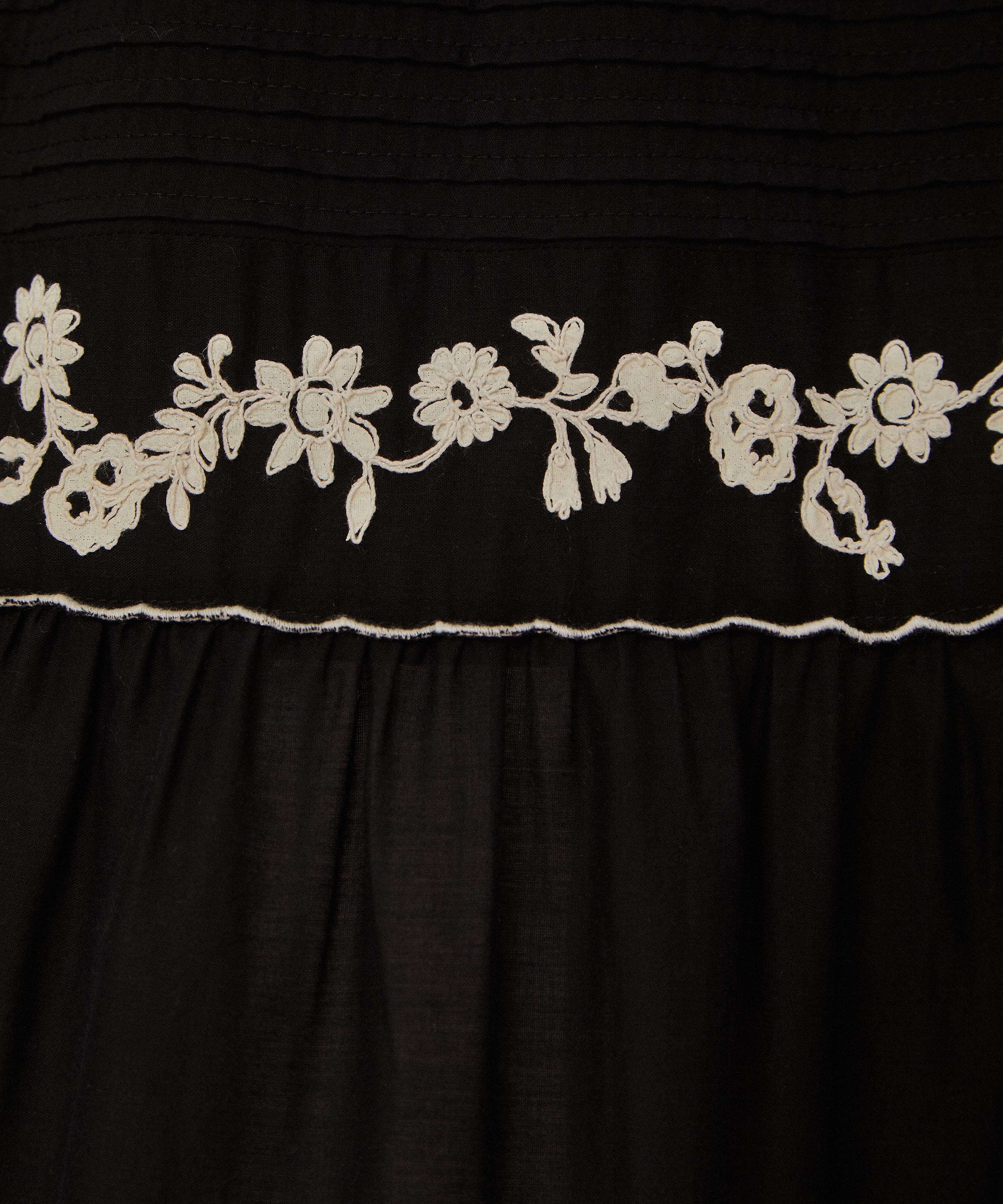Black Embroidered Ruffle Maxi Skirt - 4