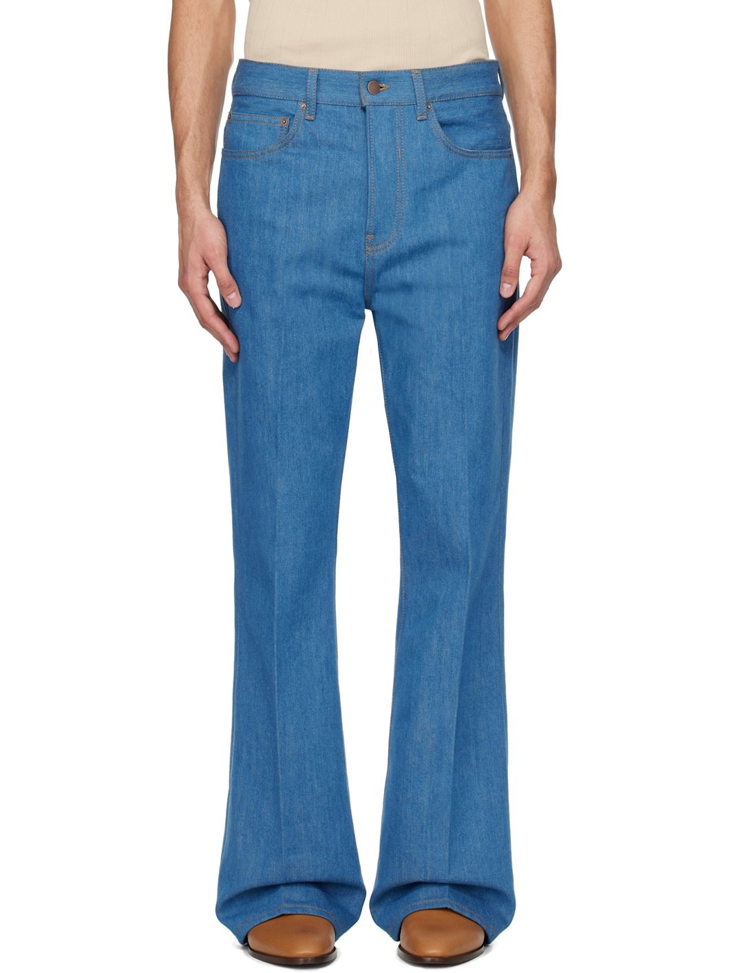 Blue Creased Flare Jeans - 1