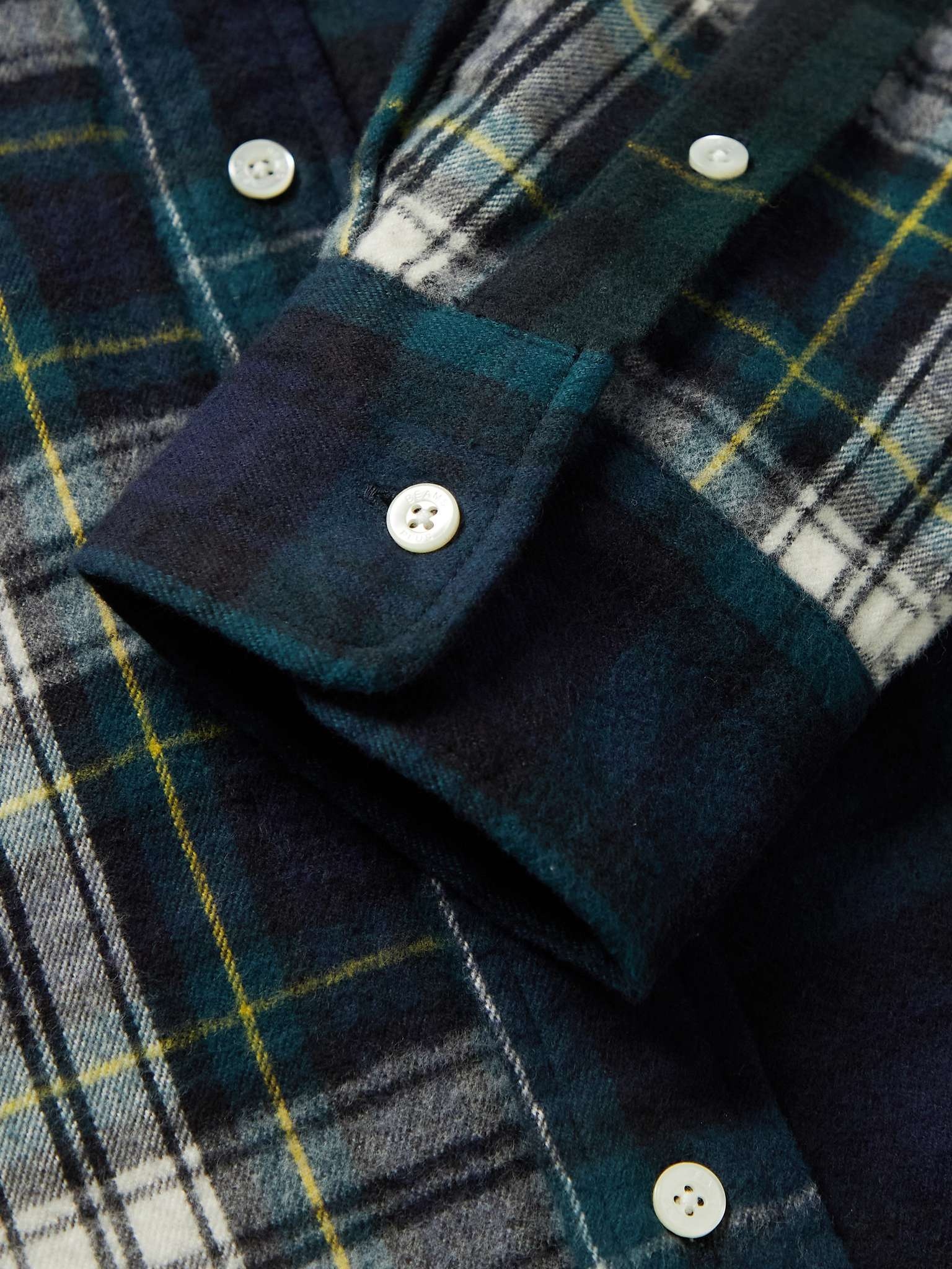 Button-Down Collar Panelled Checked Cotton-Flannel Shirt - 3