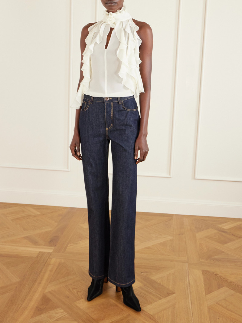 Alexander McQueen Ruffled Cutout Silk-georgette Top outlook