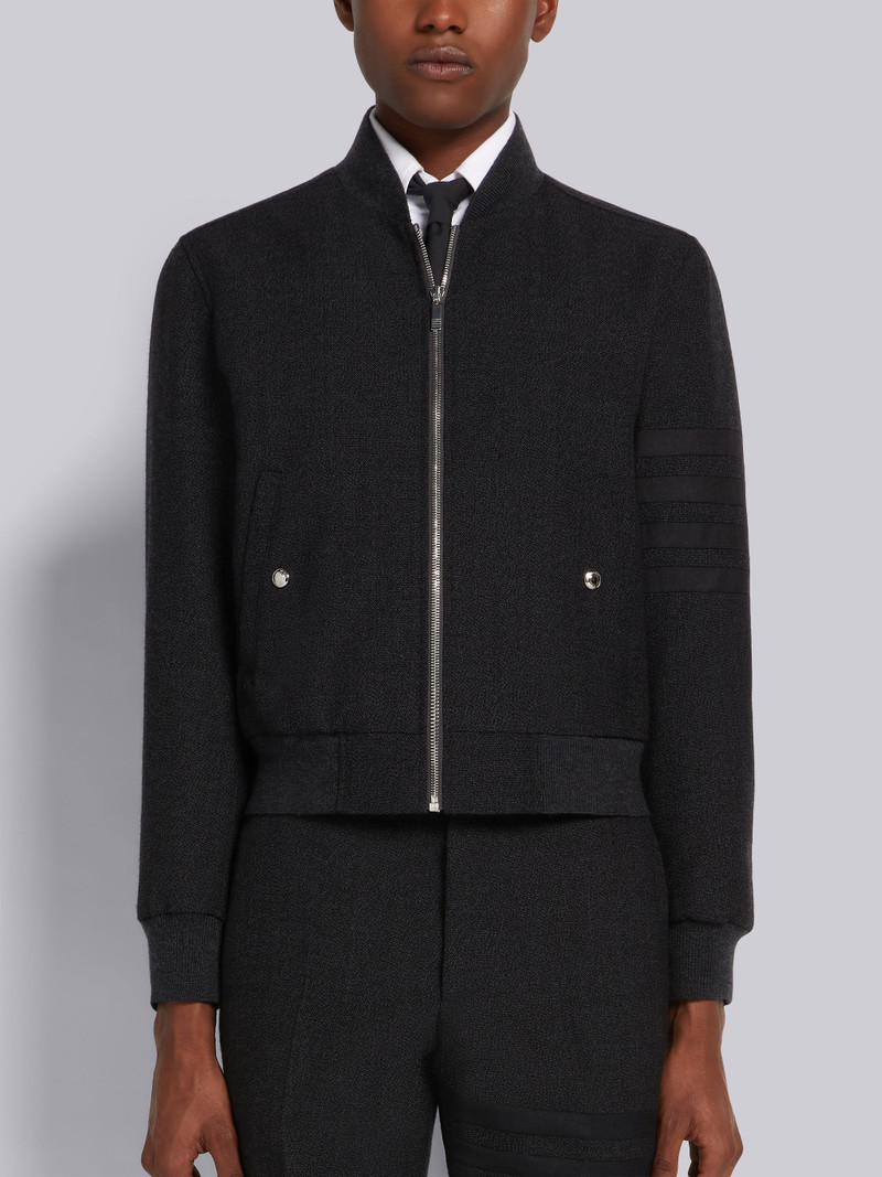 Dark Grey Thornproof Wool Knit Rib Trim 4-Bar Blouson Jacket 1