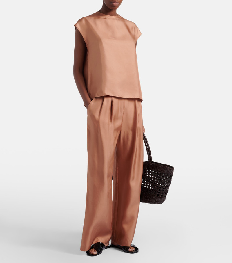 ASCENO Isola pleated silk twill wide-leg pants outlook