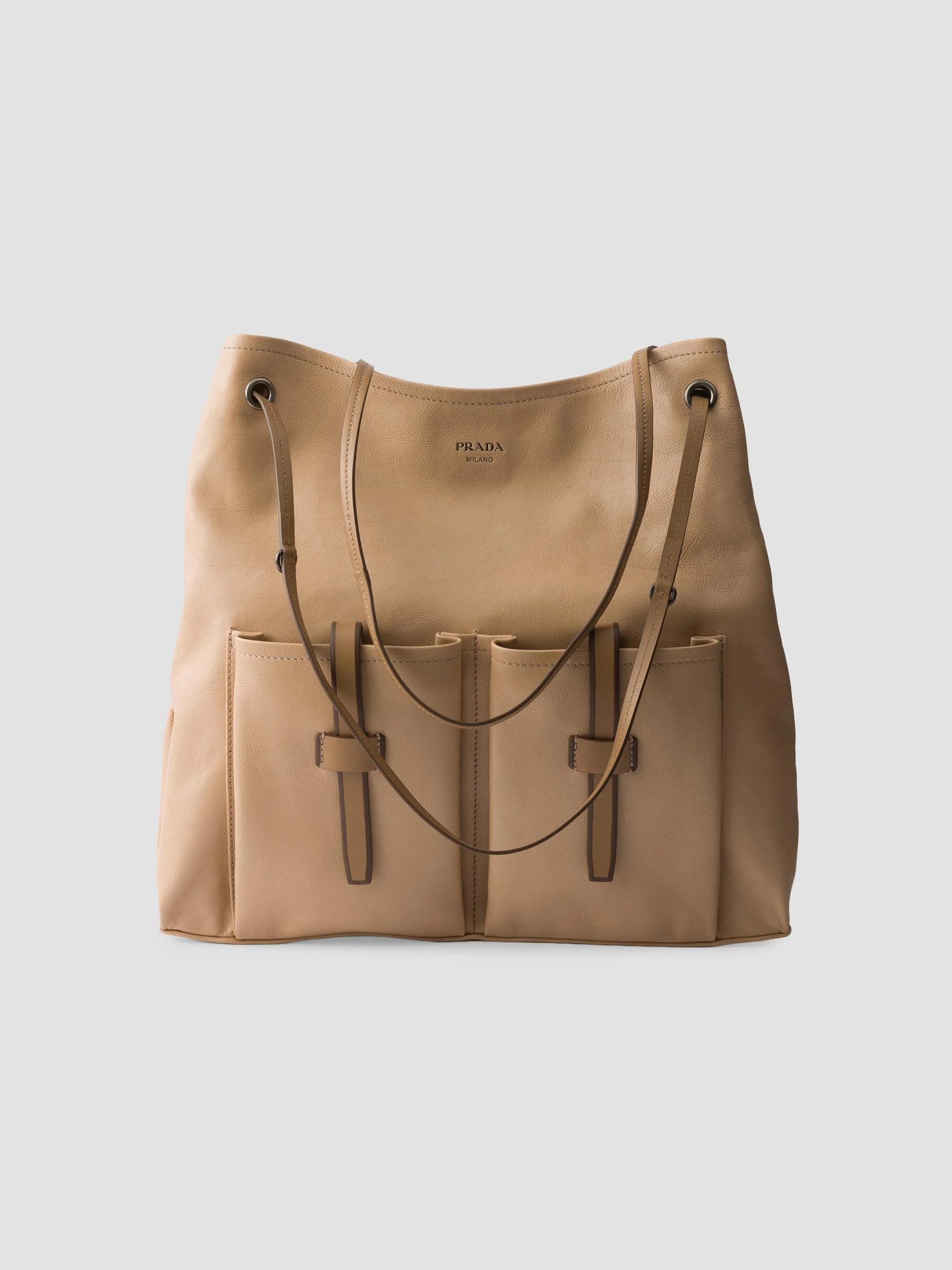 Women's Route Large Leather Shoulder Bag - Beige Khaki - 1