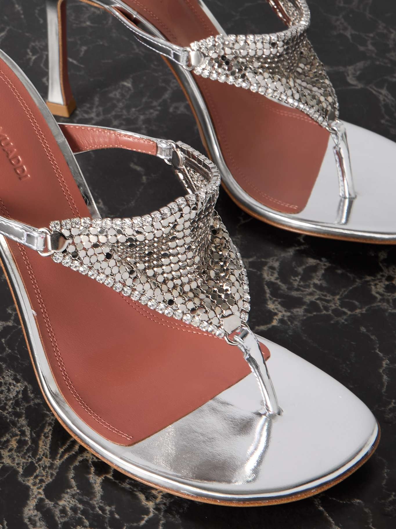 Cameron crystal-embellished chainmail and metallic leather mules - 4