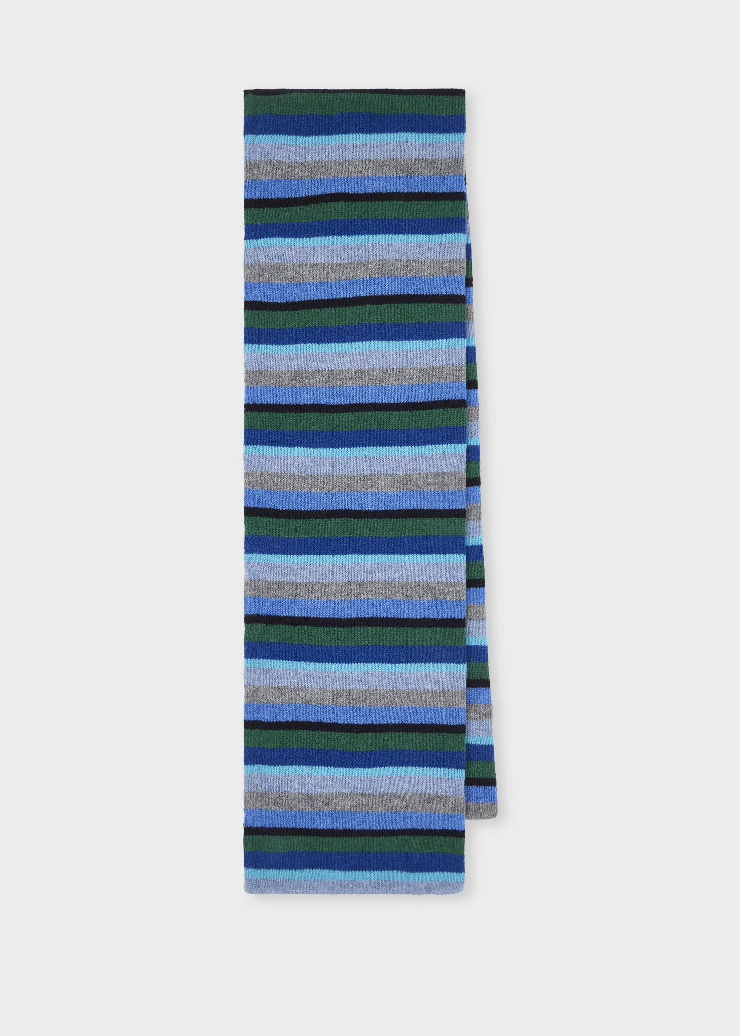 Blue Colour Block Stripe Lambswool Scarf - 1