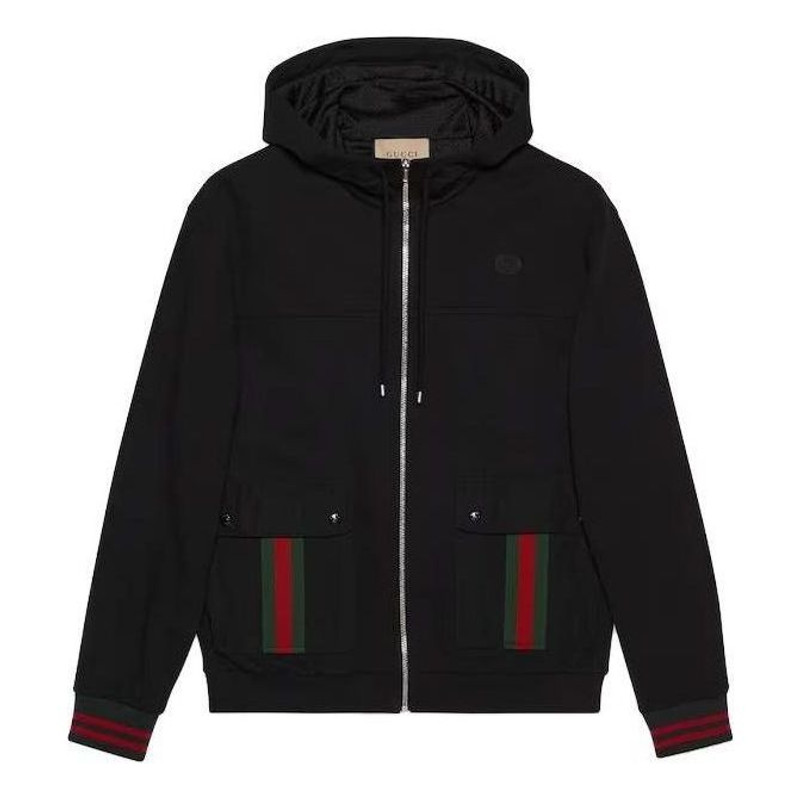 Gucci Cotton Jersey Hooded Jacket With Web 'Black' 752187-XJFQV-1043 - 1