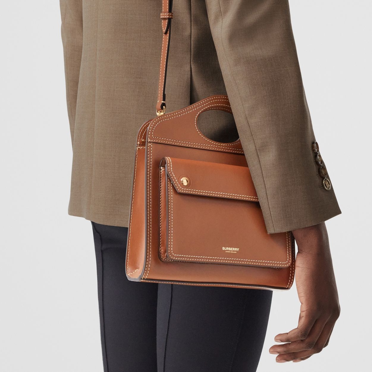 Mini Topstitched Leather Pocket Bag - 3