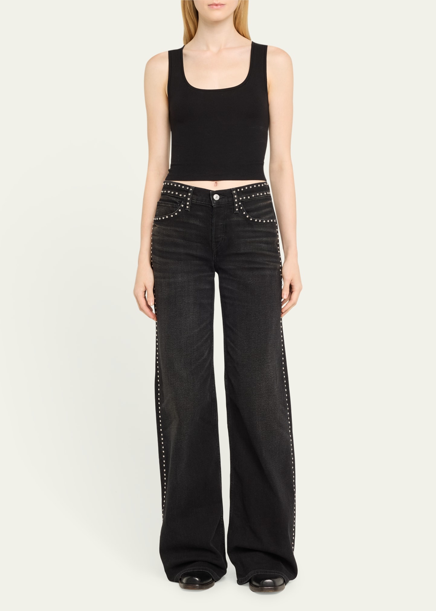 Studded Mid-Rise Wide-Leg Jeans - 2