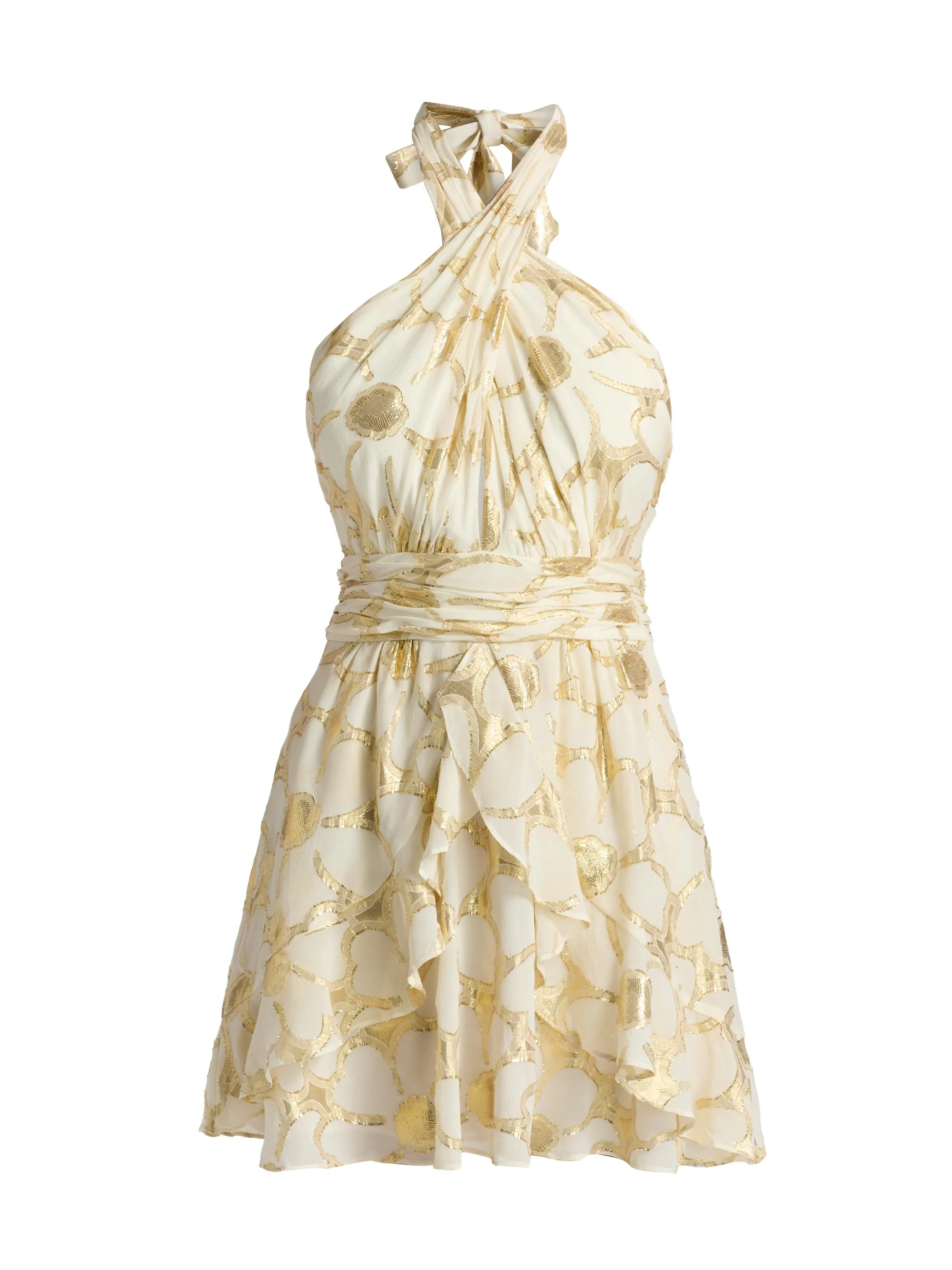 Women's Reuben Daisy Metallic Jacquard Halter Minidress - Ivory Jacquard - 1