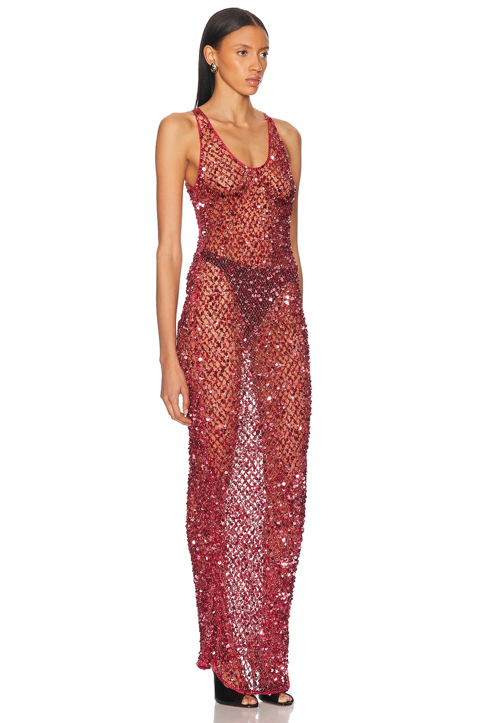 Net Mesh Sequin Tank Gown - 2