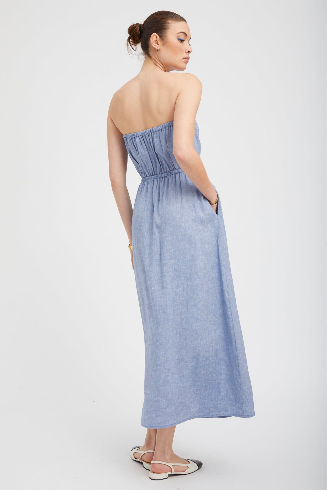 BLUE LINEN MARIE MAXI DRESS - 4