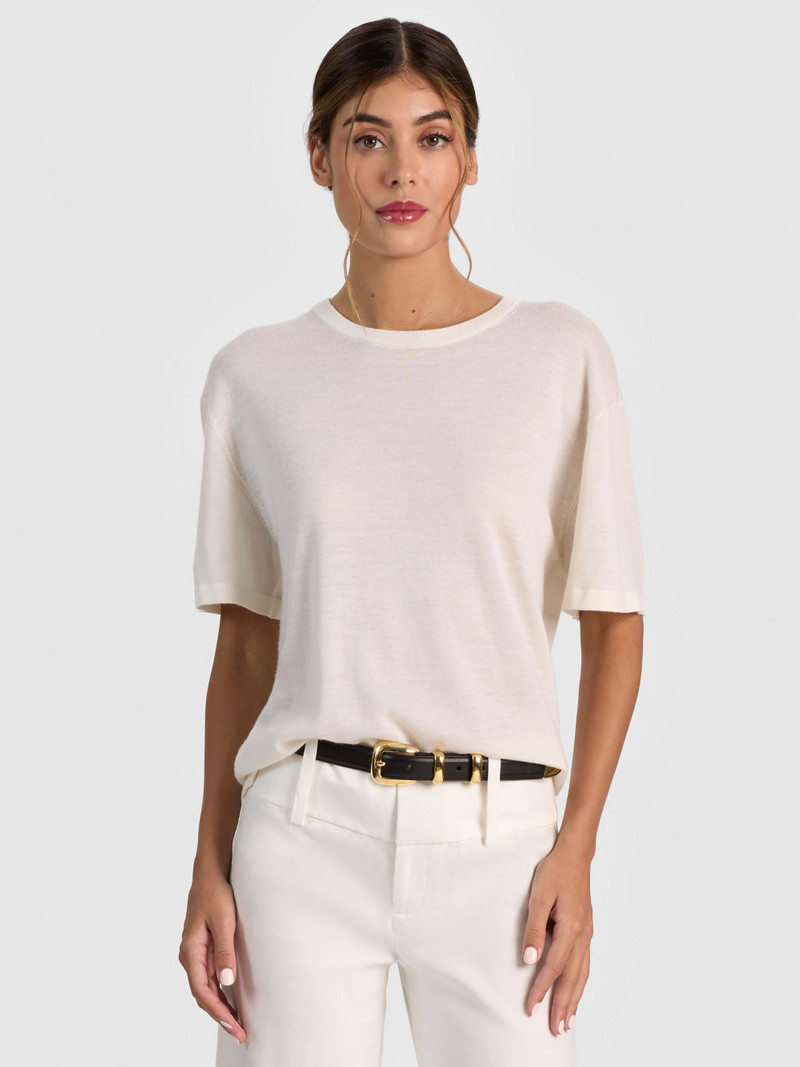 AMELIE CASHMERE KNIT TEE - SOFT WHITE 1