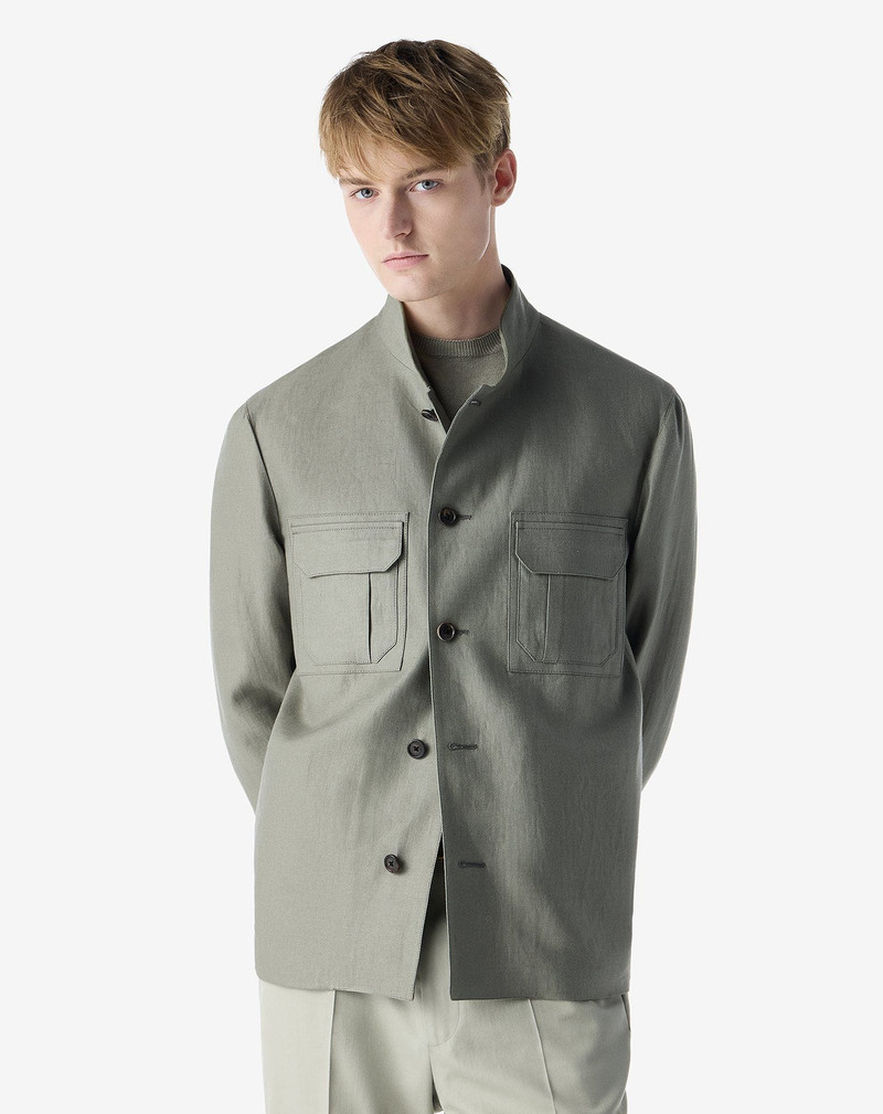 CORNELIANI Linen twill khaki overshirt outlook