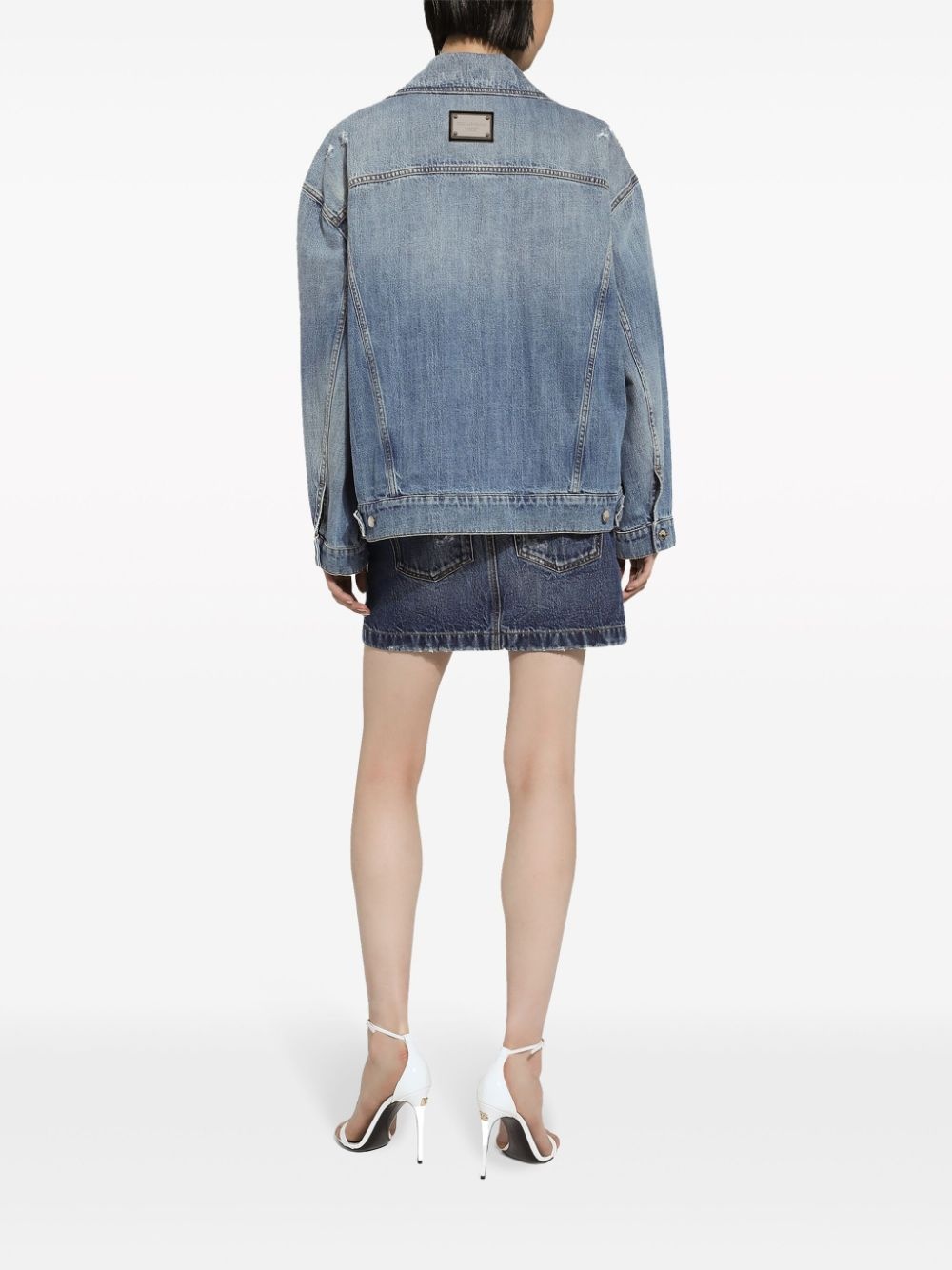 logo-patch cotton denim jacket - 4