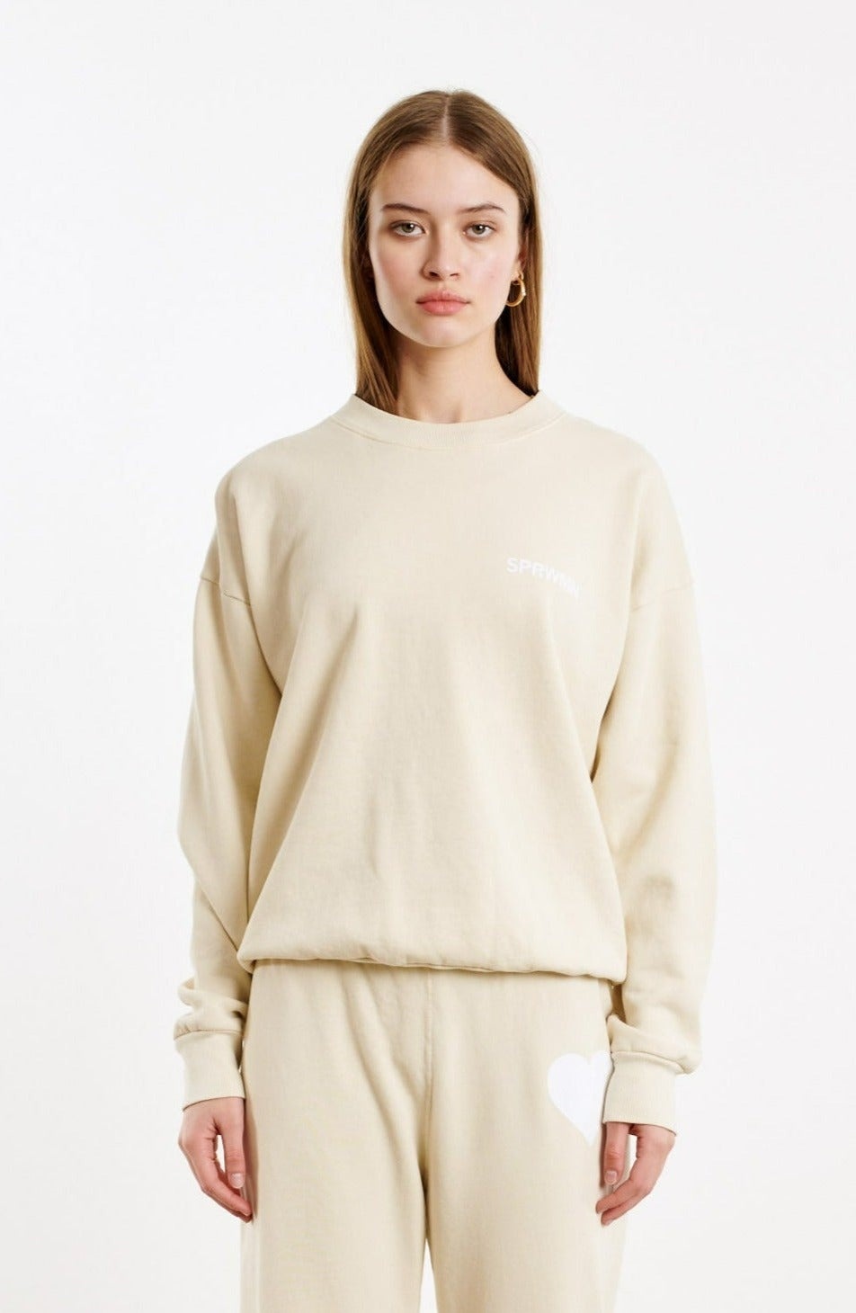 CREAM COTTON LOGO SWEATSHIRT - 1