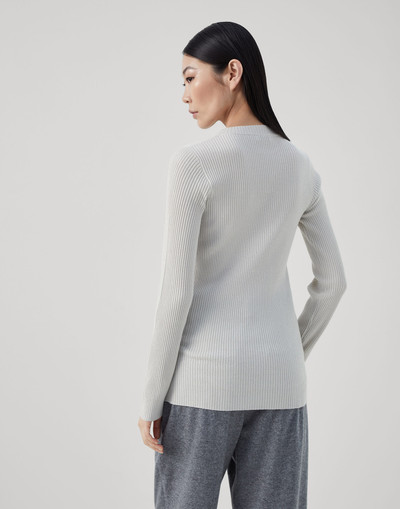 Brunello Cucinelli Sparkling cashmere and silk rib knit lightweight sweater outlook