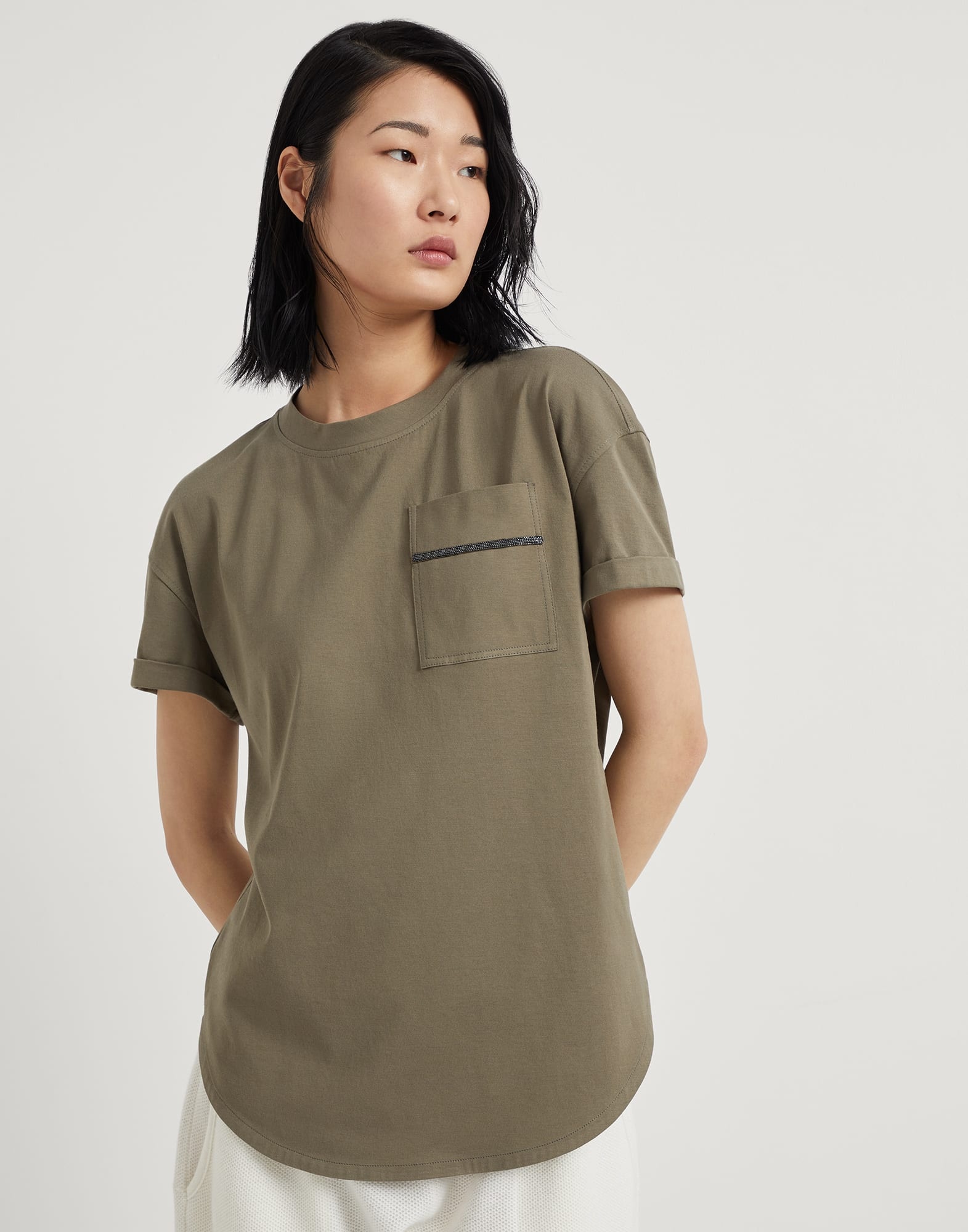 Cotton jersey T-shirt with shiny pocket detail - 1