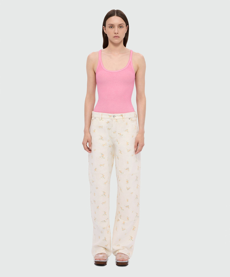 MSGM Off-white cotton canvas trousers with floral print outlook