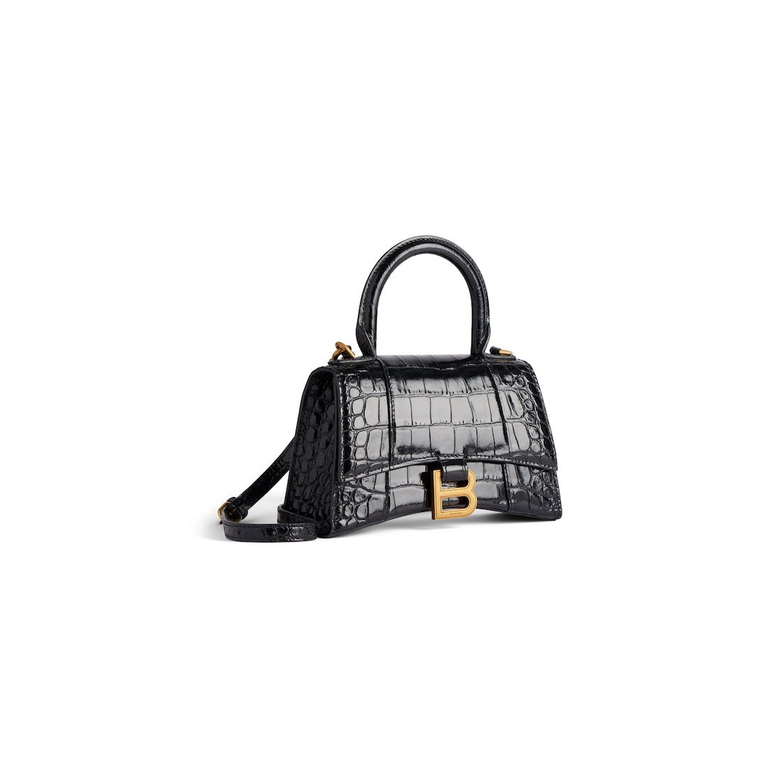 Women's Hourglass Xs Handbag Crocodile Embossed in Black - 2