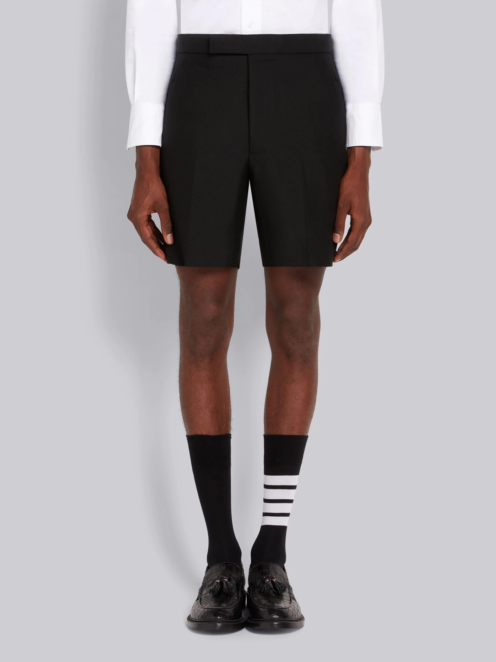 Black 3-Ply Wool Mohair Tipping Low Rise Drop Crotch Short - 1