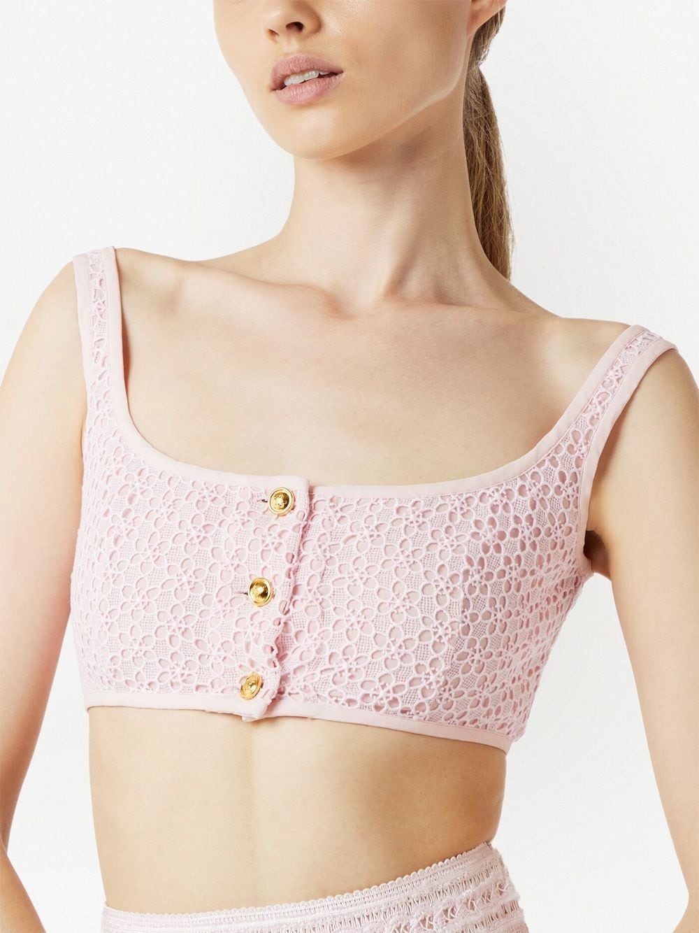 lace-embroidered sleeveless crop top - 5