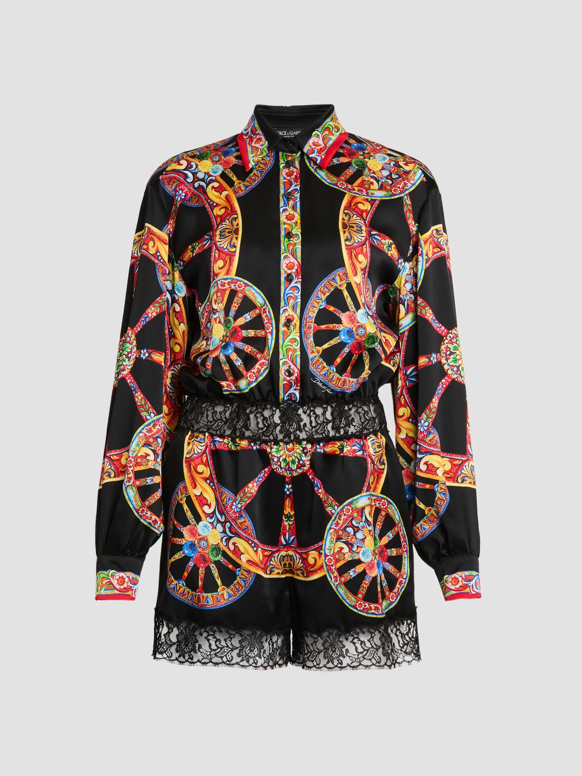 Women's Printed Cotton-Silk Romper - Ruote Carretto Fold - 1