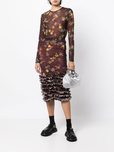 Molly Goddard floral-print mesh skirt outlook