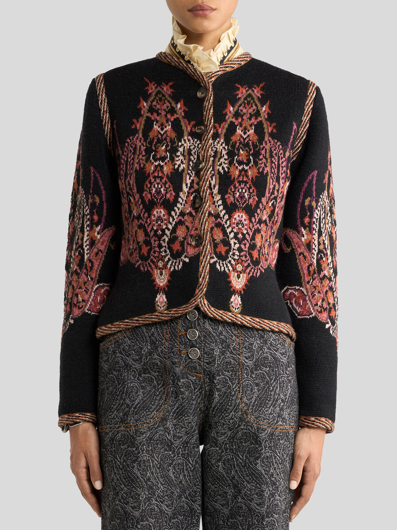 WOOL-BLEND JACQUARD CROPPED CARDIGAN WITH PAISLEY MOTIF 2